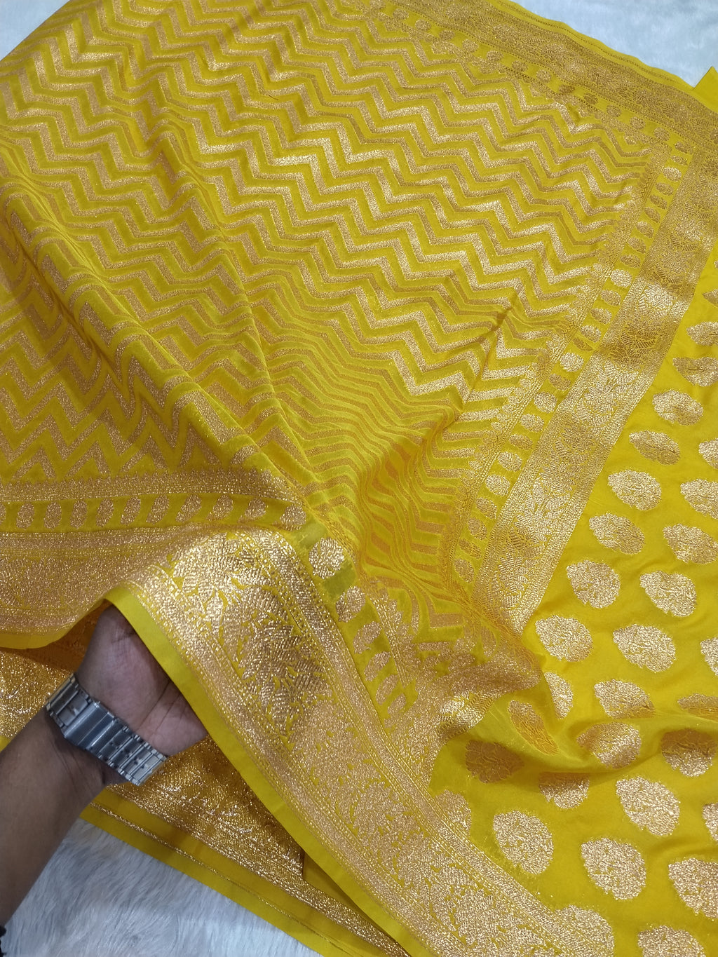 Yellow Colour Golden Zari Khaddi Georgette Saree