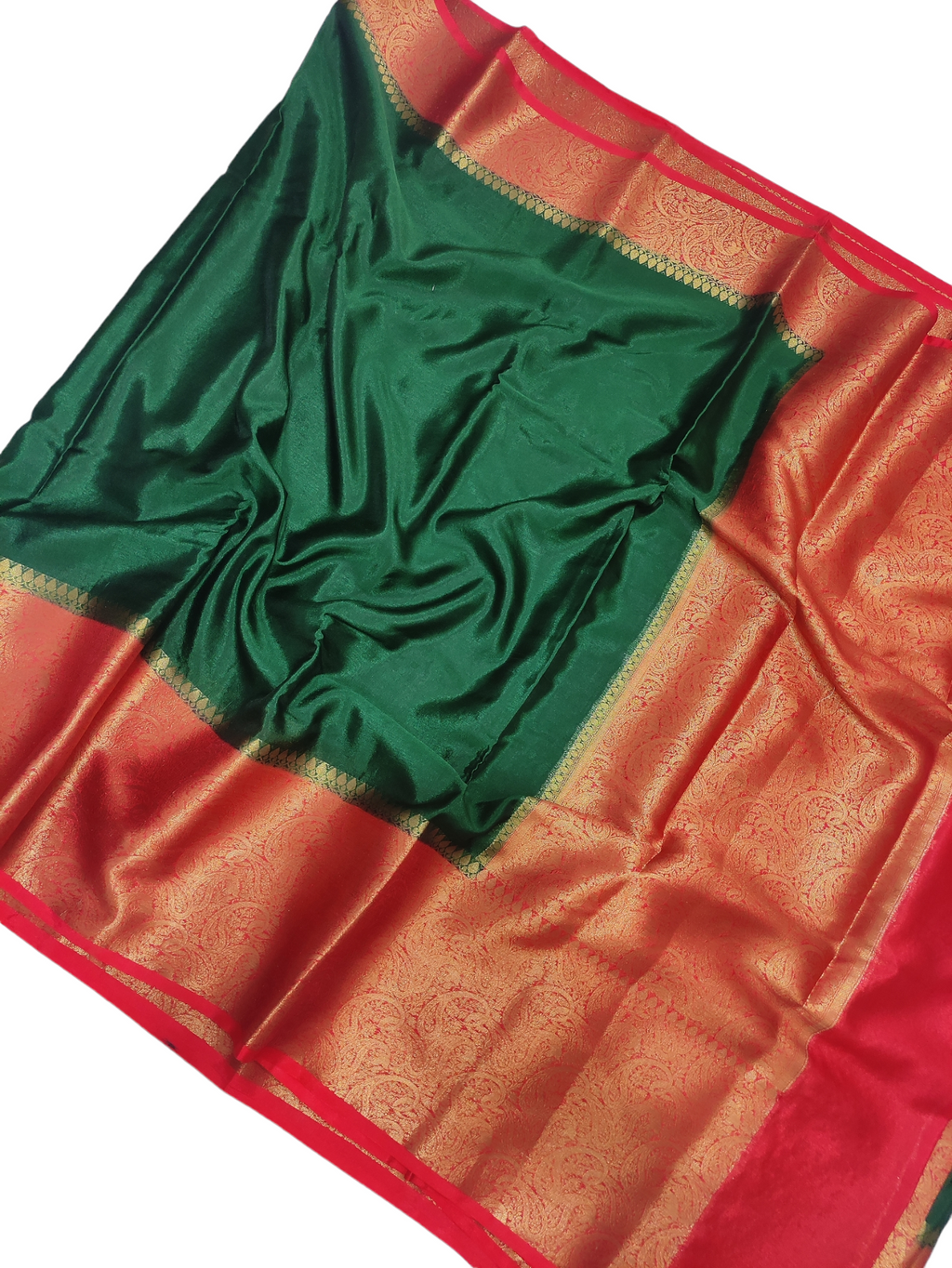 Bottle Green And Red Colour Plain Body Warm Silk Saree