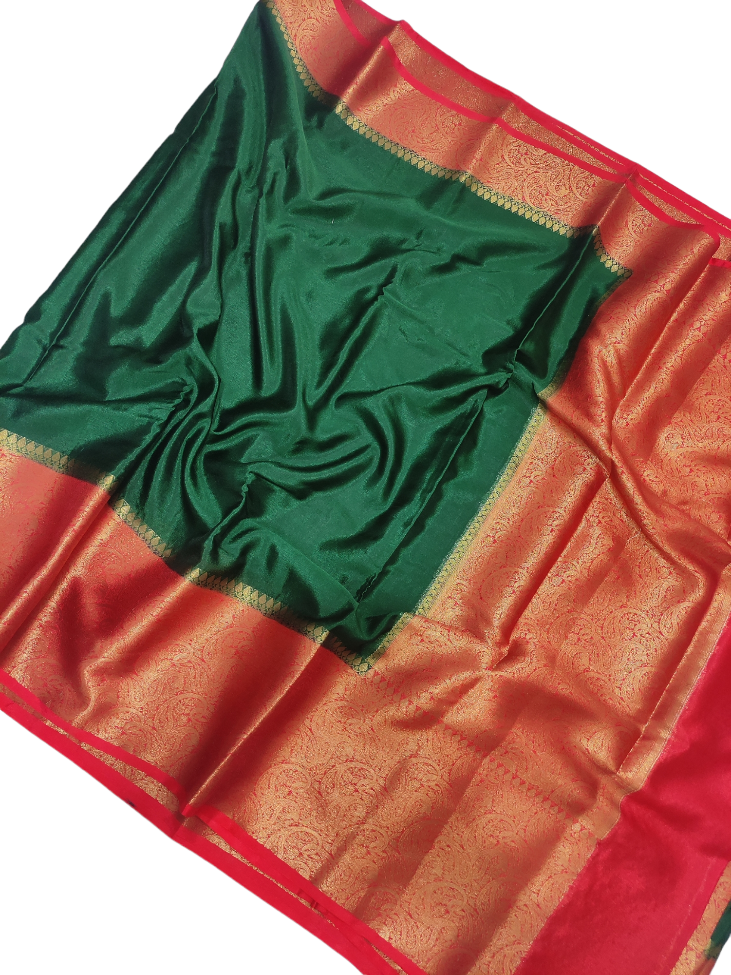 Bottle Green And Red Colour Plain Body Warm Silk Saree