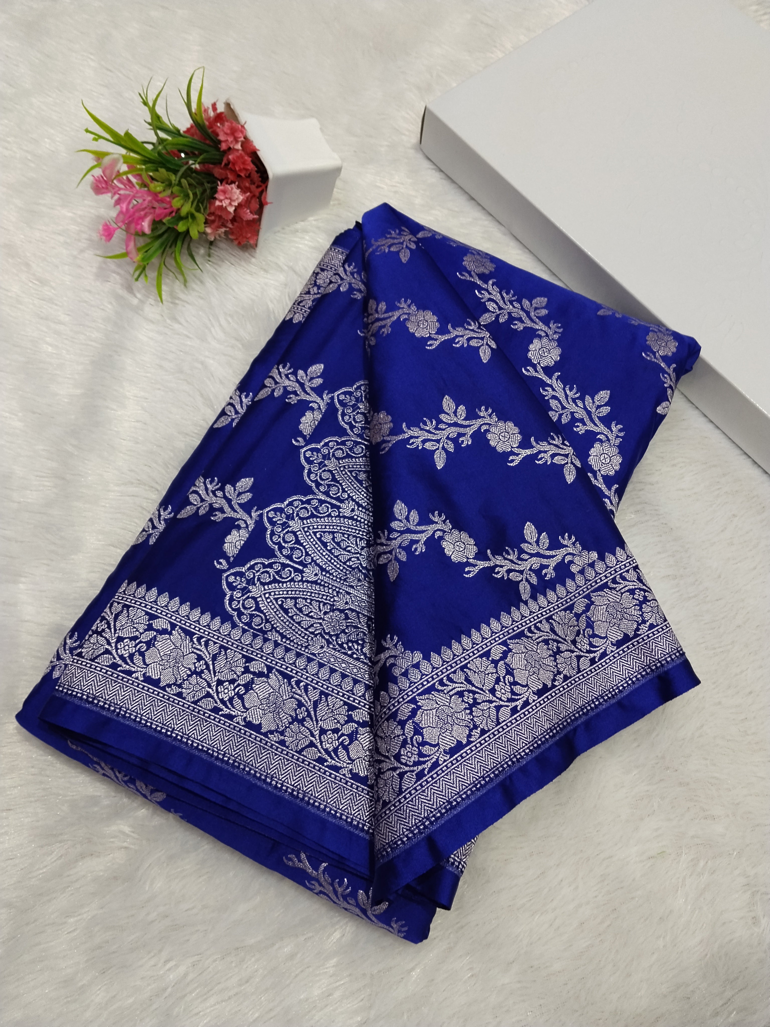 Navy Blue Colour Wedding Banarasi Mashru Katan Silk Saree jaal Work