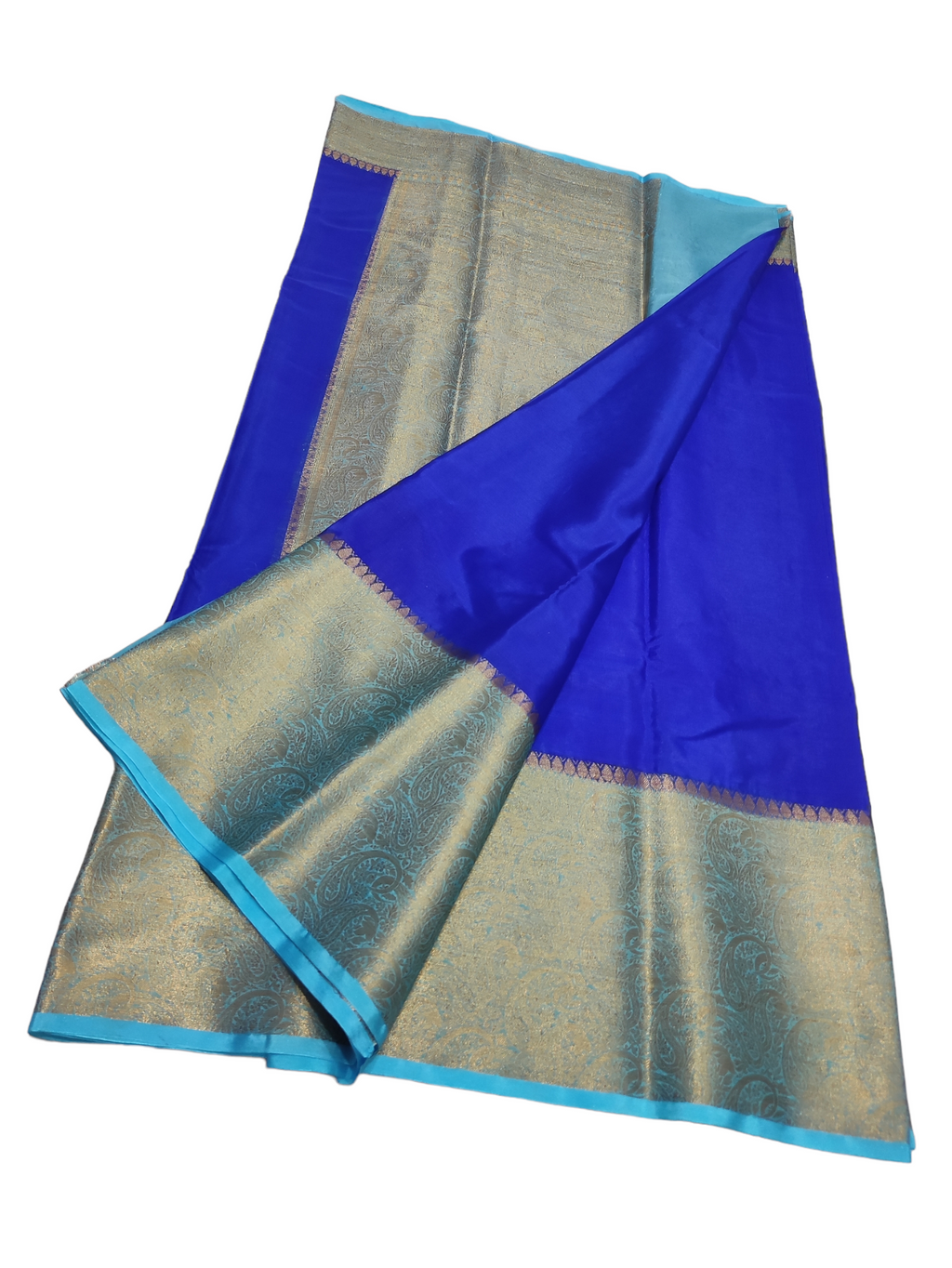 Royal Blue And Sky Blue Colour Plain Body Warm Silk Saree