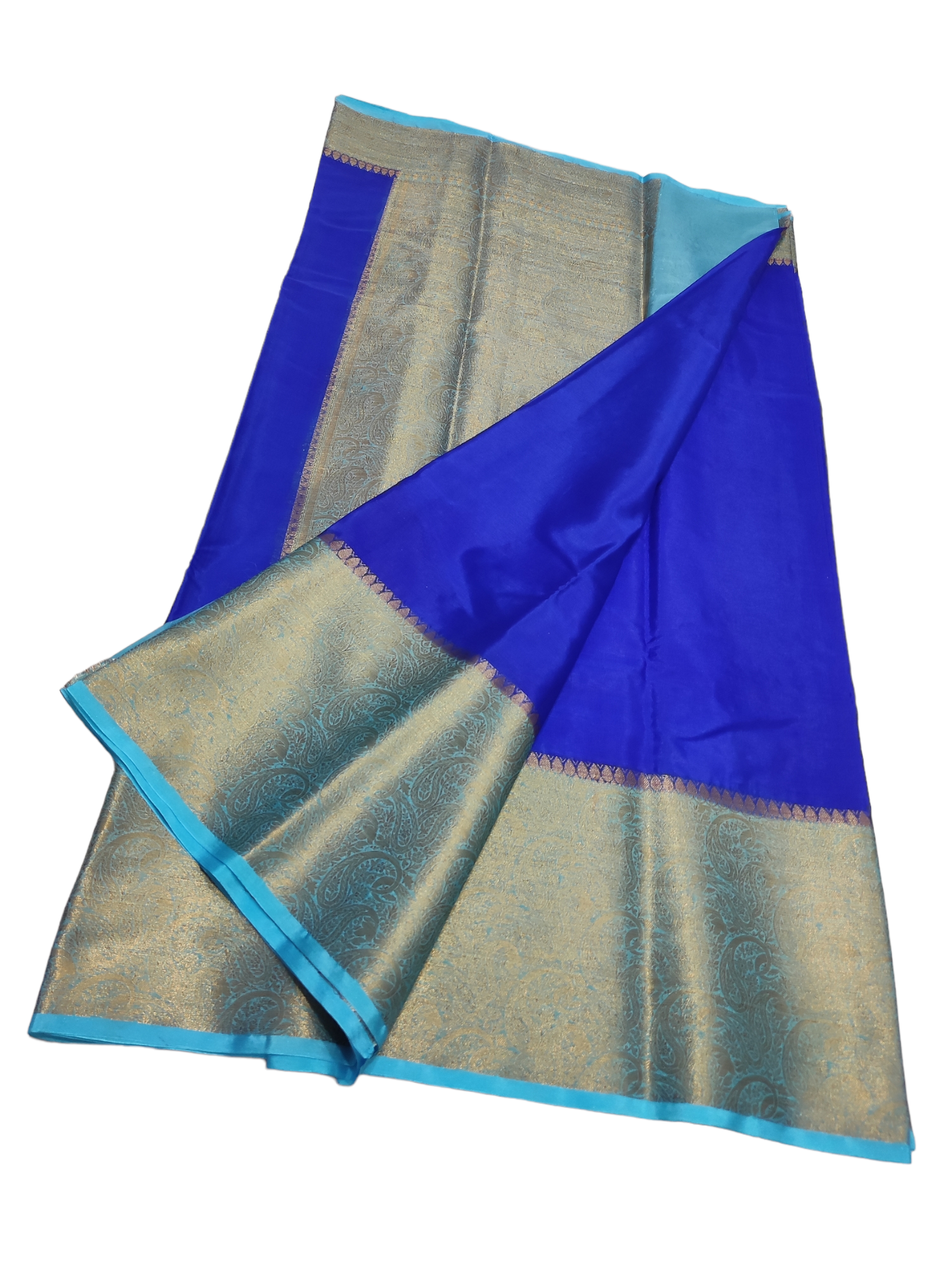 Royal Blue And Sky Blue Colour Plain Body Warm Silk Saree