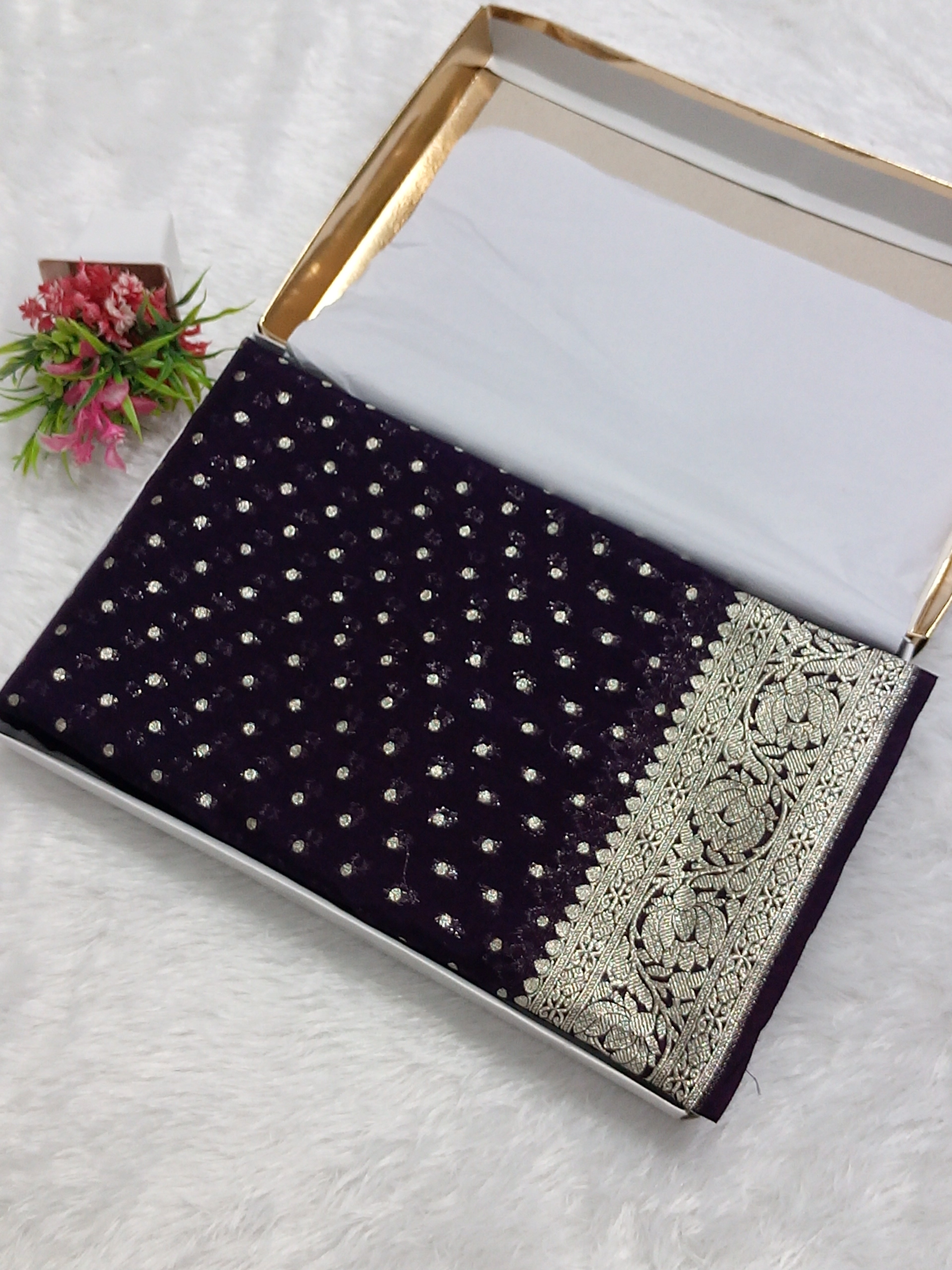 Dark Brown Colour Zari Buti Georgette Saree