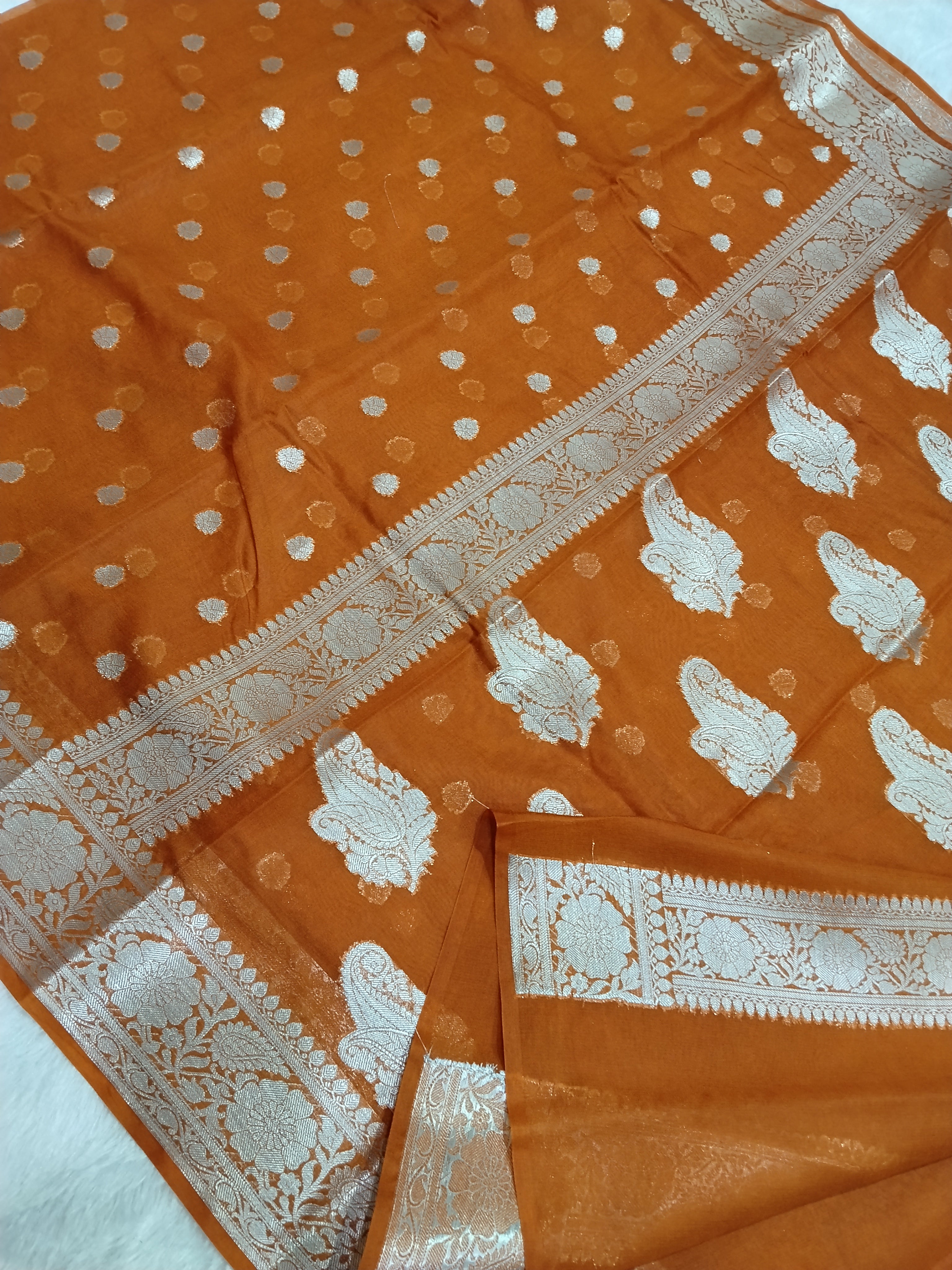 Yellow Mustard Colour Silver Zari Khaddi Georgette Saree