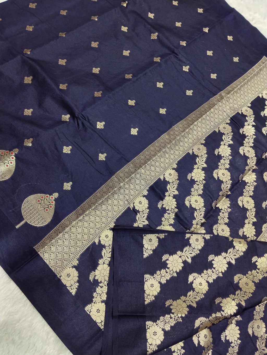 Navy Blue Colour Banarasi Warm Silk Saree