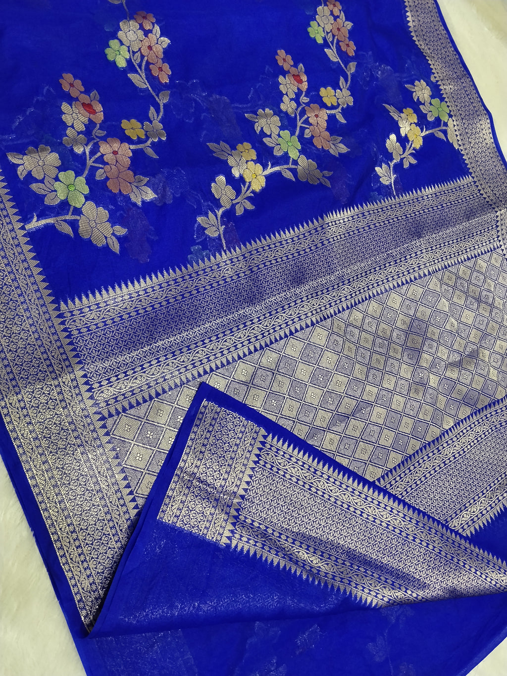Royal Blue Colour Zari Buti Khaddi Georgette Saree