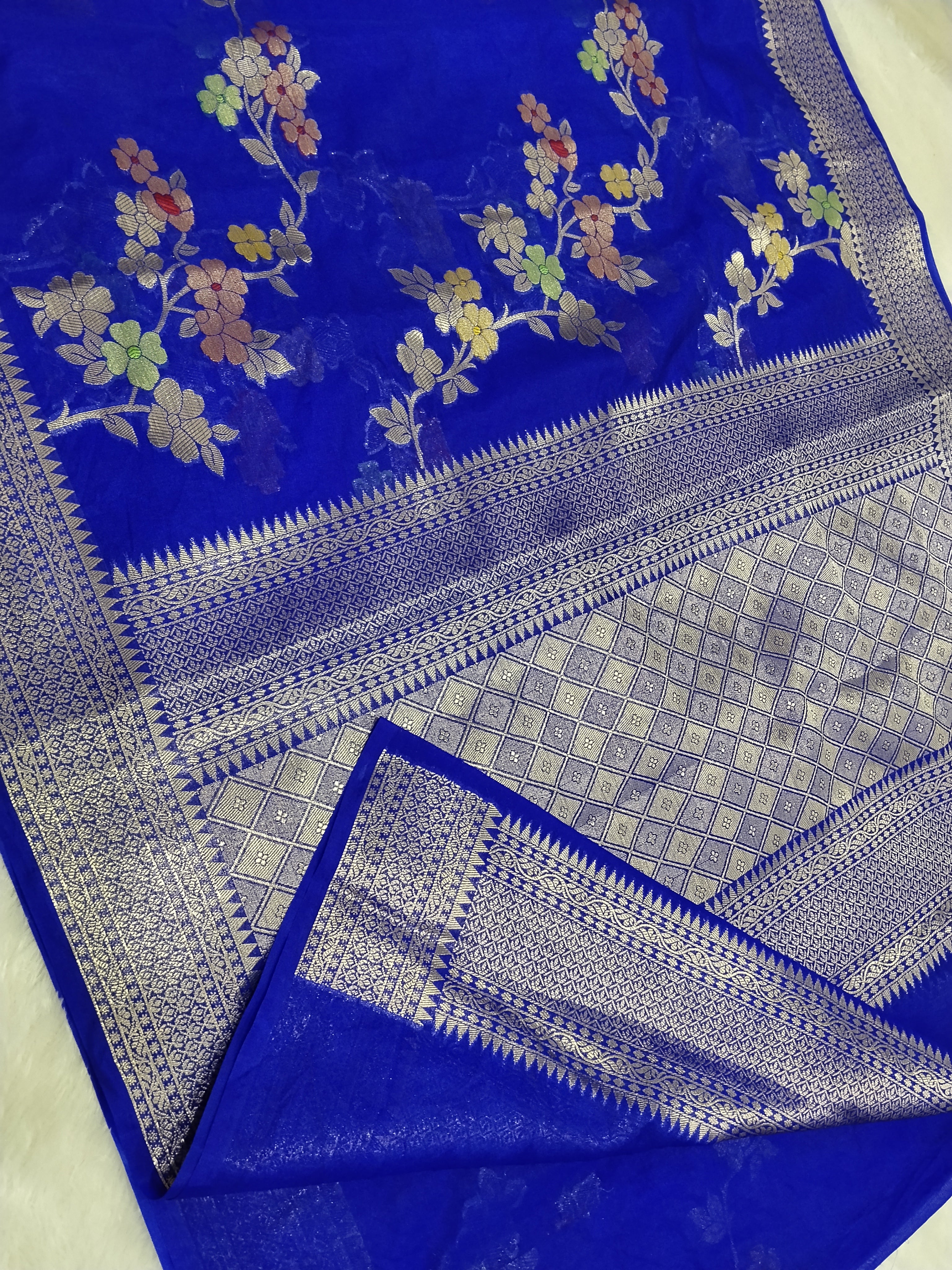 Royal Blue Colour Zari Buti Khaddi Georgette Saree