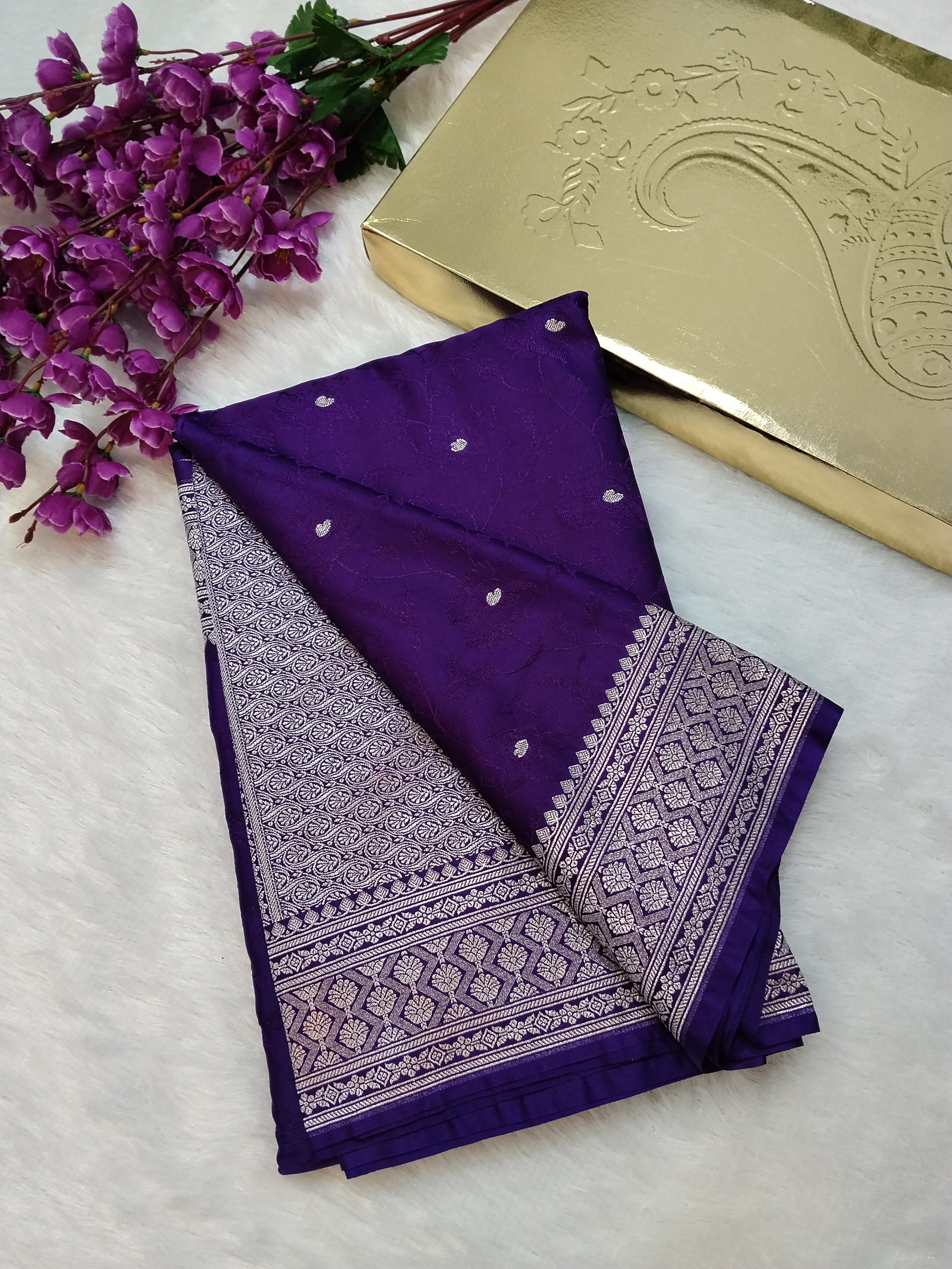 Violet Colour Banarasi Mashru Silk Saree With Brocade Design