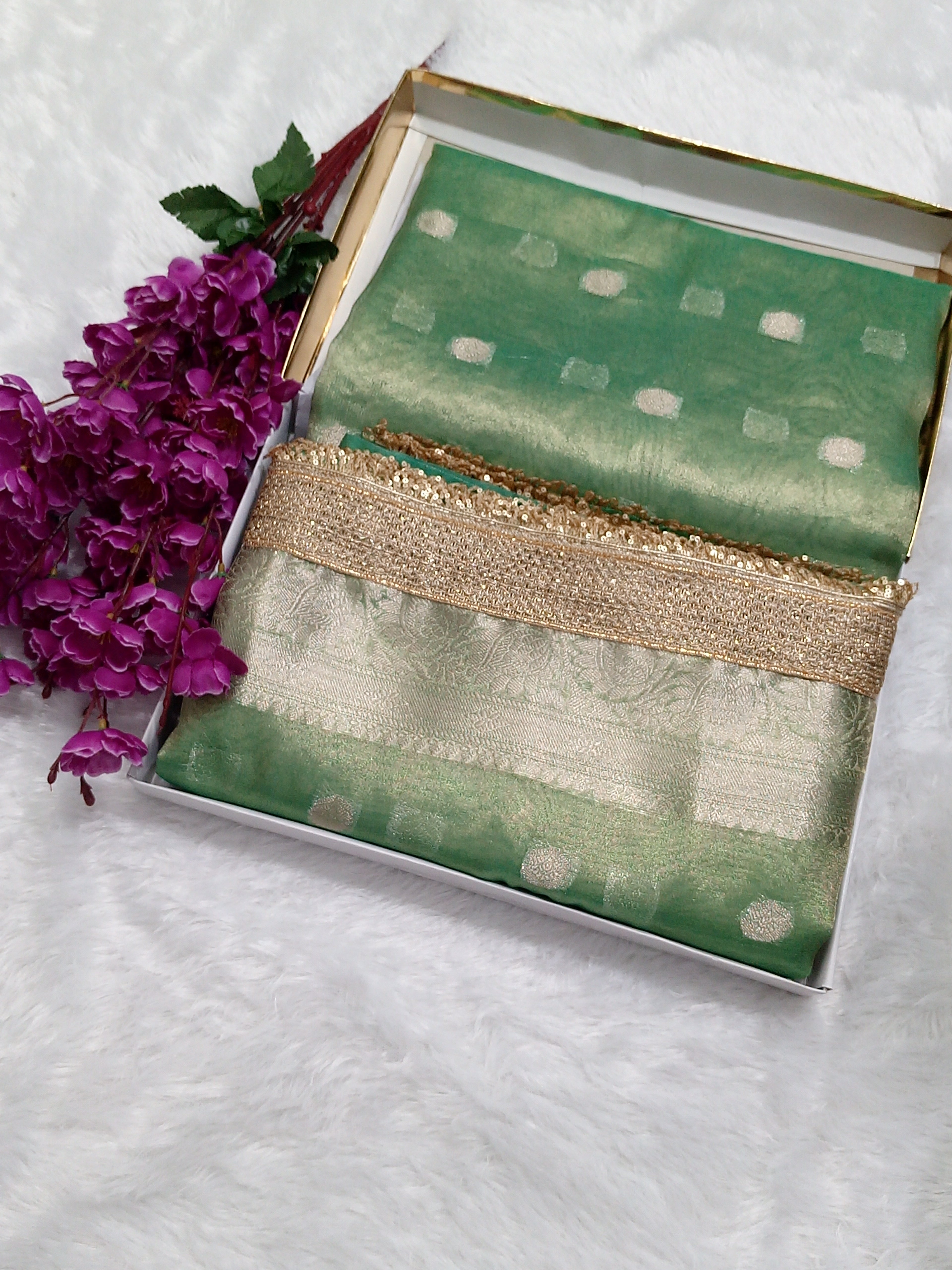Sea Green Colour Kora Organza Tissue Saree With Gota Patti Work