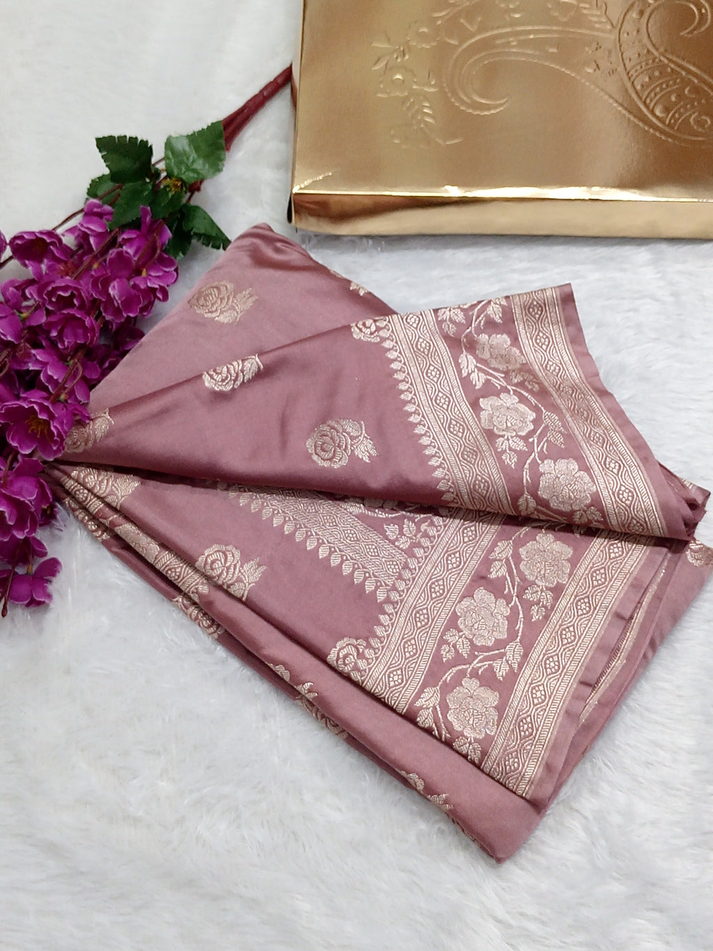 Pastel Colour Brown Party Wear Mashru Silk Saree
