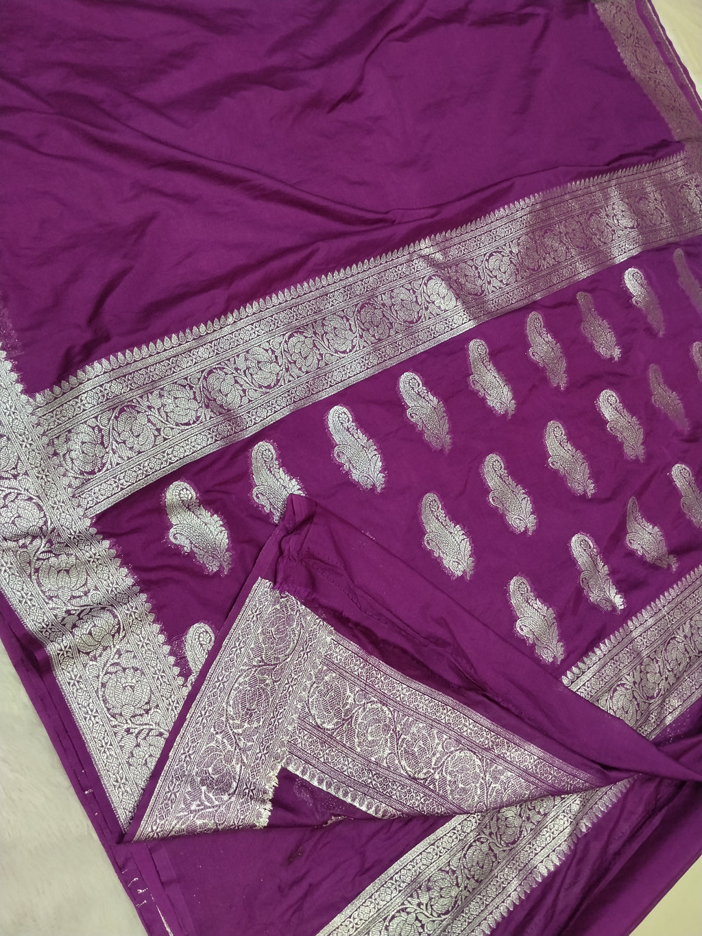 Purple Colour Silver Zari Plain Body Khaddi Georgette Saree
