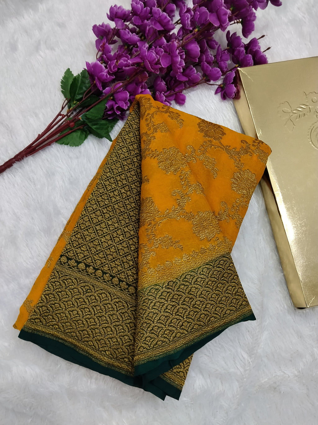 Handloom Pure Banarasi Khaddi Georgette Saree Antique Zari