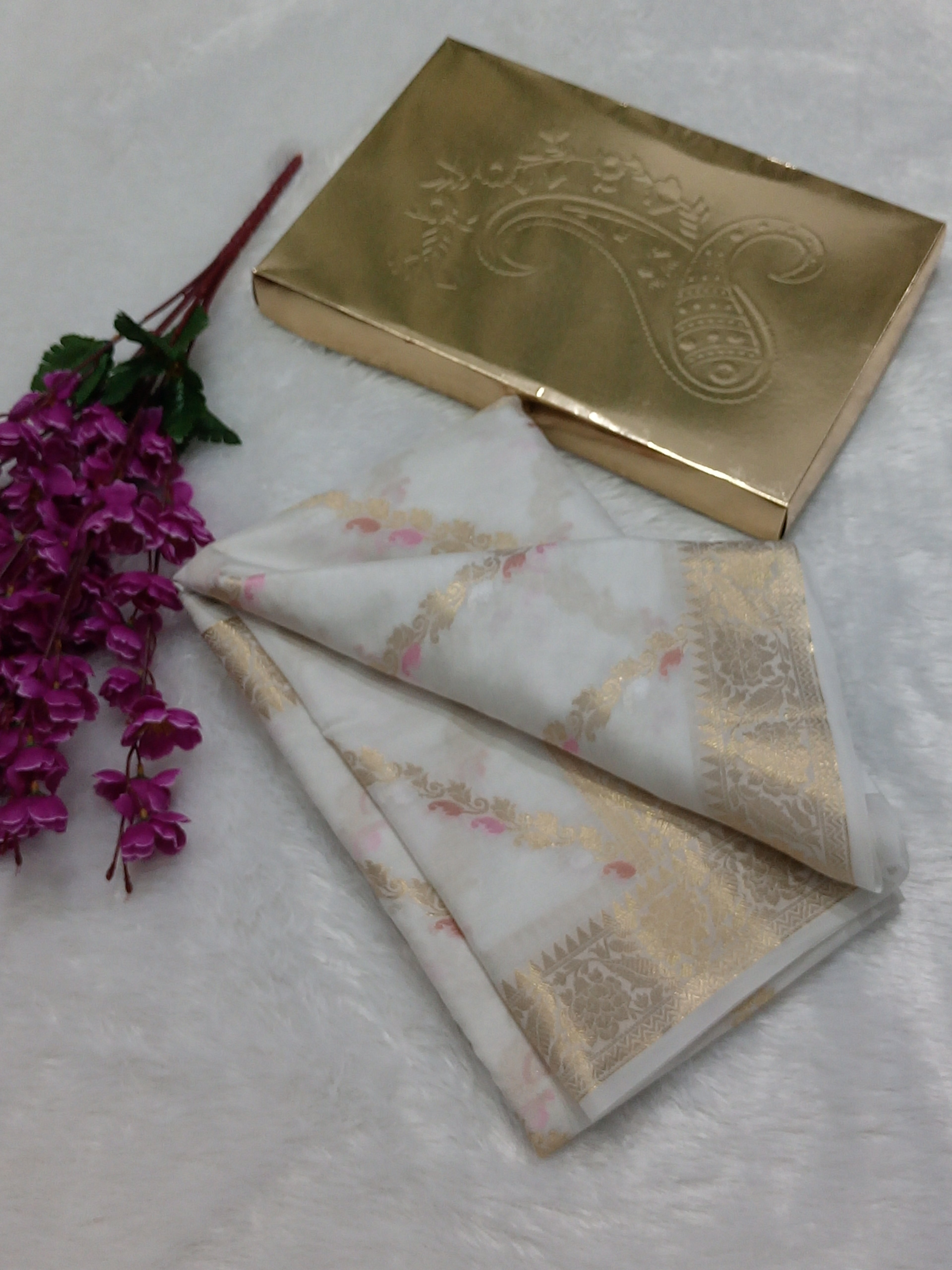 Full White Colour Golden Zari Body Warm Silk Saree