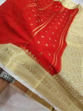 Red And Cream Colour Kanjivaram Border Moonga Silk Saree With Buti Work
