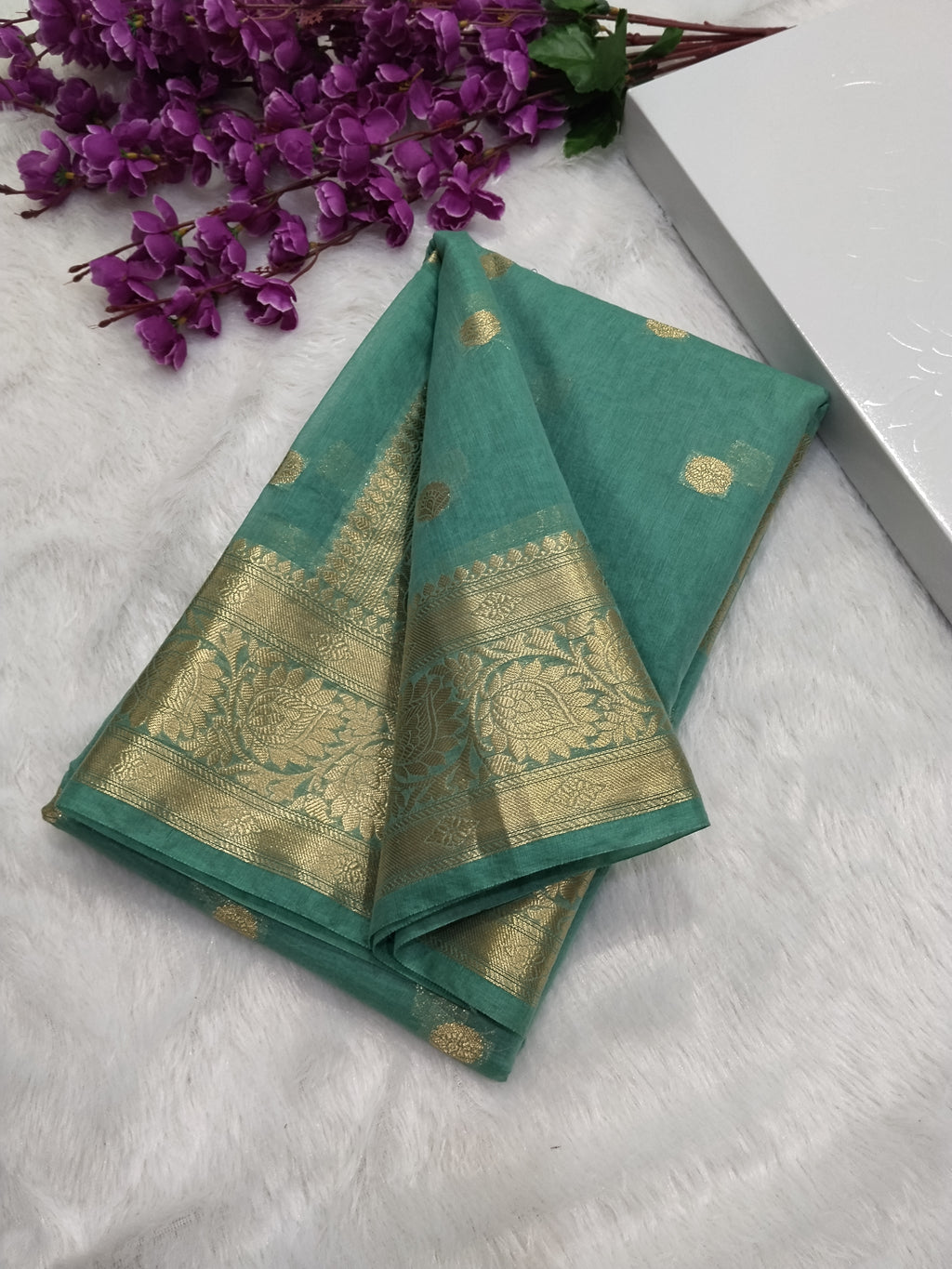 Dark Sea Green Colour Banarasi Fancy Cotton Saree With Brocade Blouse
