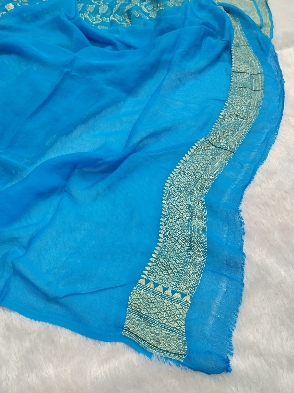 Sky Blue Colour Handloom Pure Banarasi Khaddi Georgette Saree Water Zari