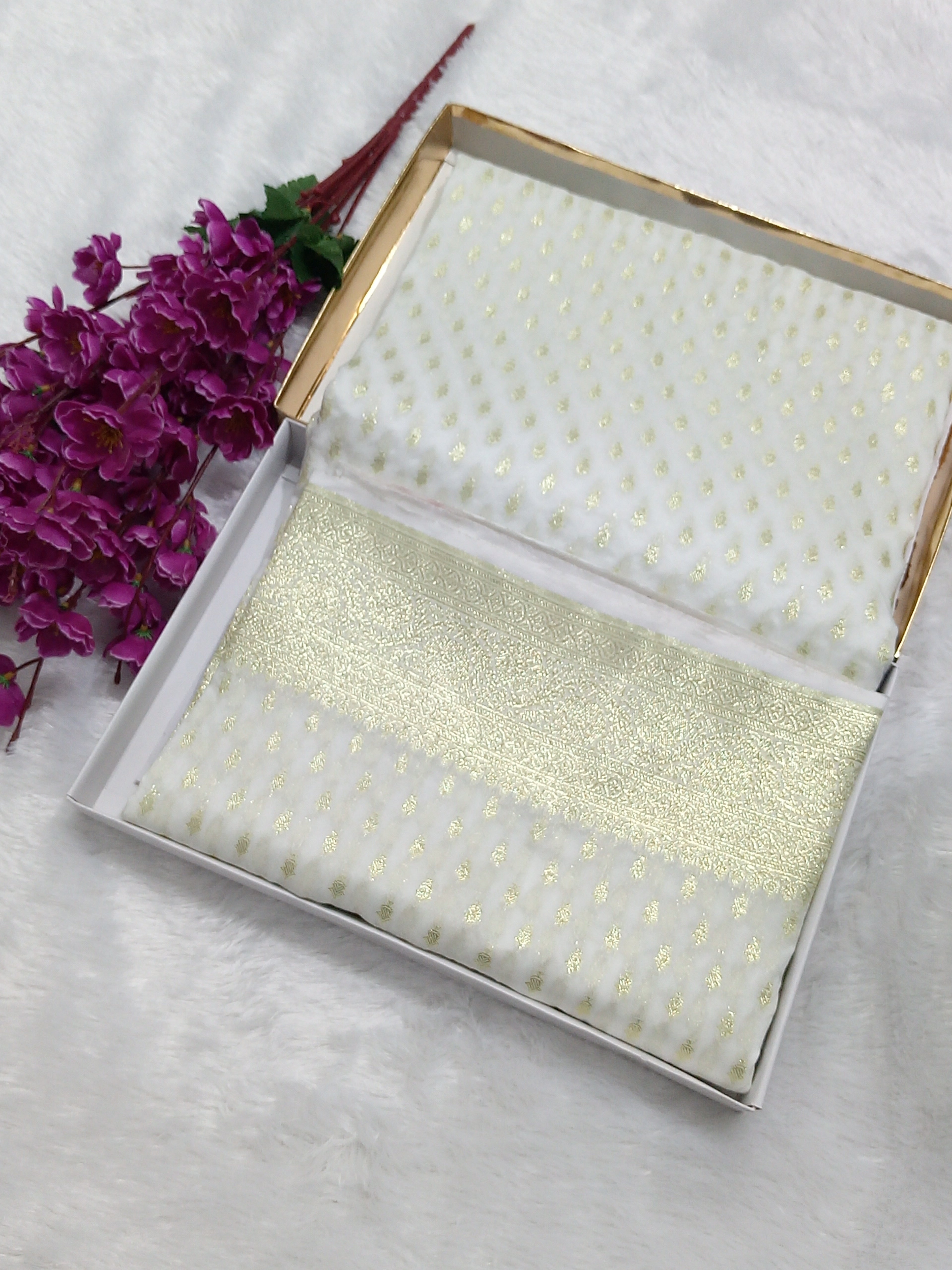 Cream Colour Banarasi Semi Georgette Saree