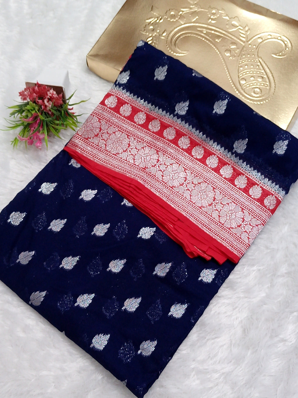 Navy Blue Banarasi Khaddi Georgette Saree