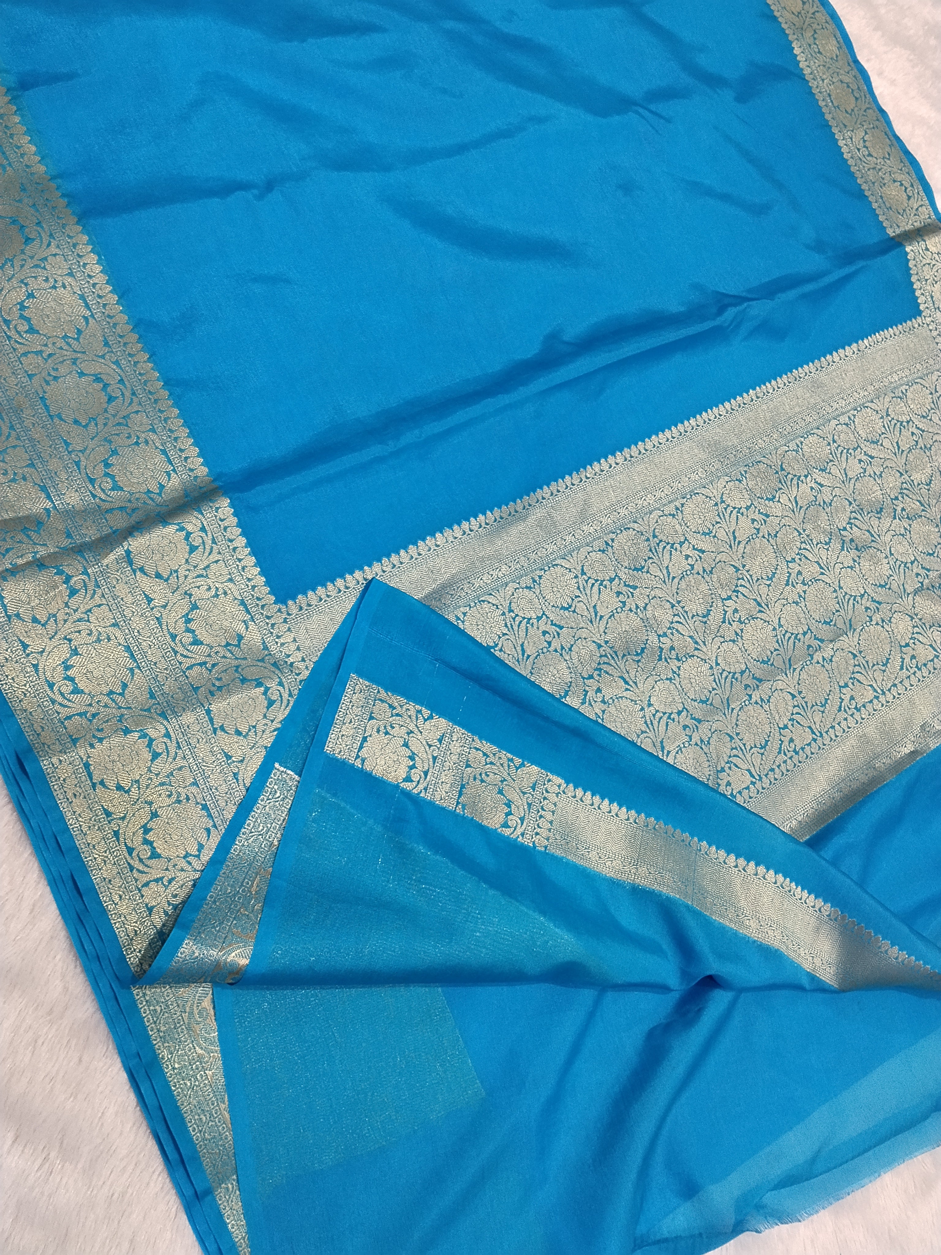 Teal Blue Colour Party Wear Soft Warm Silk Saree