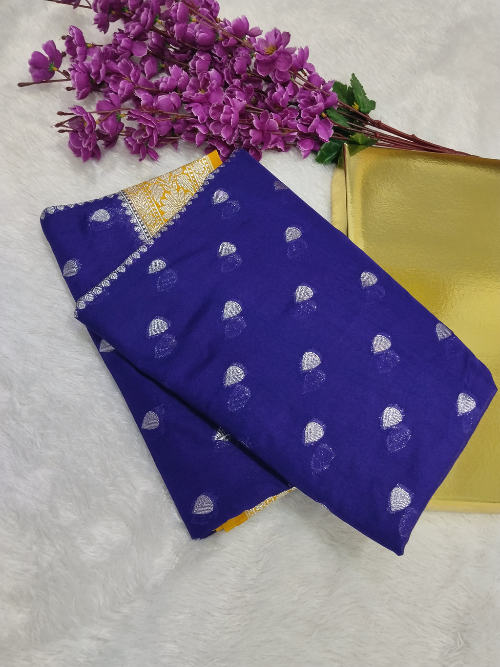 Violet And Yellow Colour Banarasi Khaddi Georgette Saree Small Buti