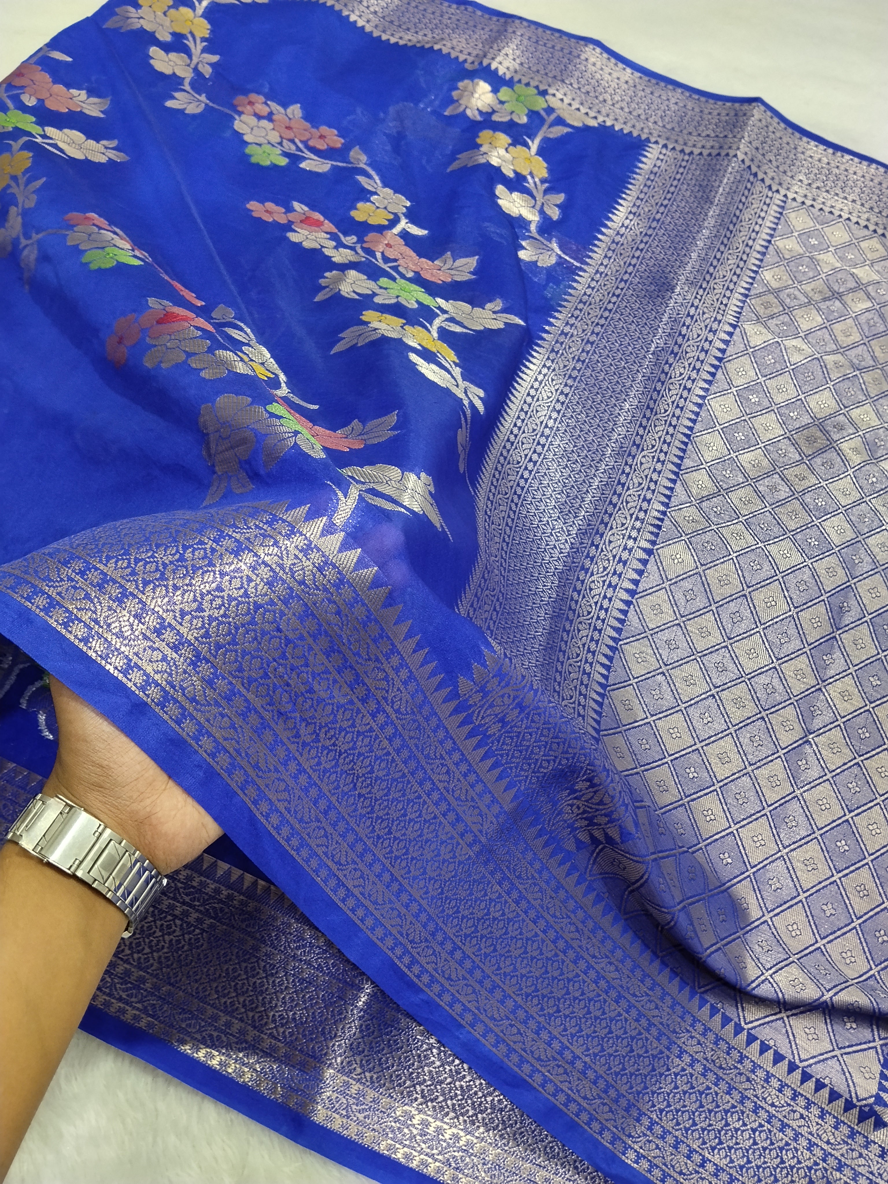 Royal Blue Colour Zari Buti Khaddi Georgette Saree