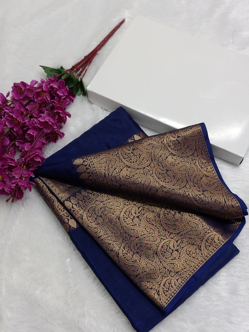 Navy Blue Banarasi Warm Silk Saree