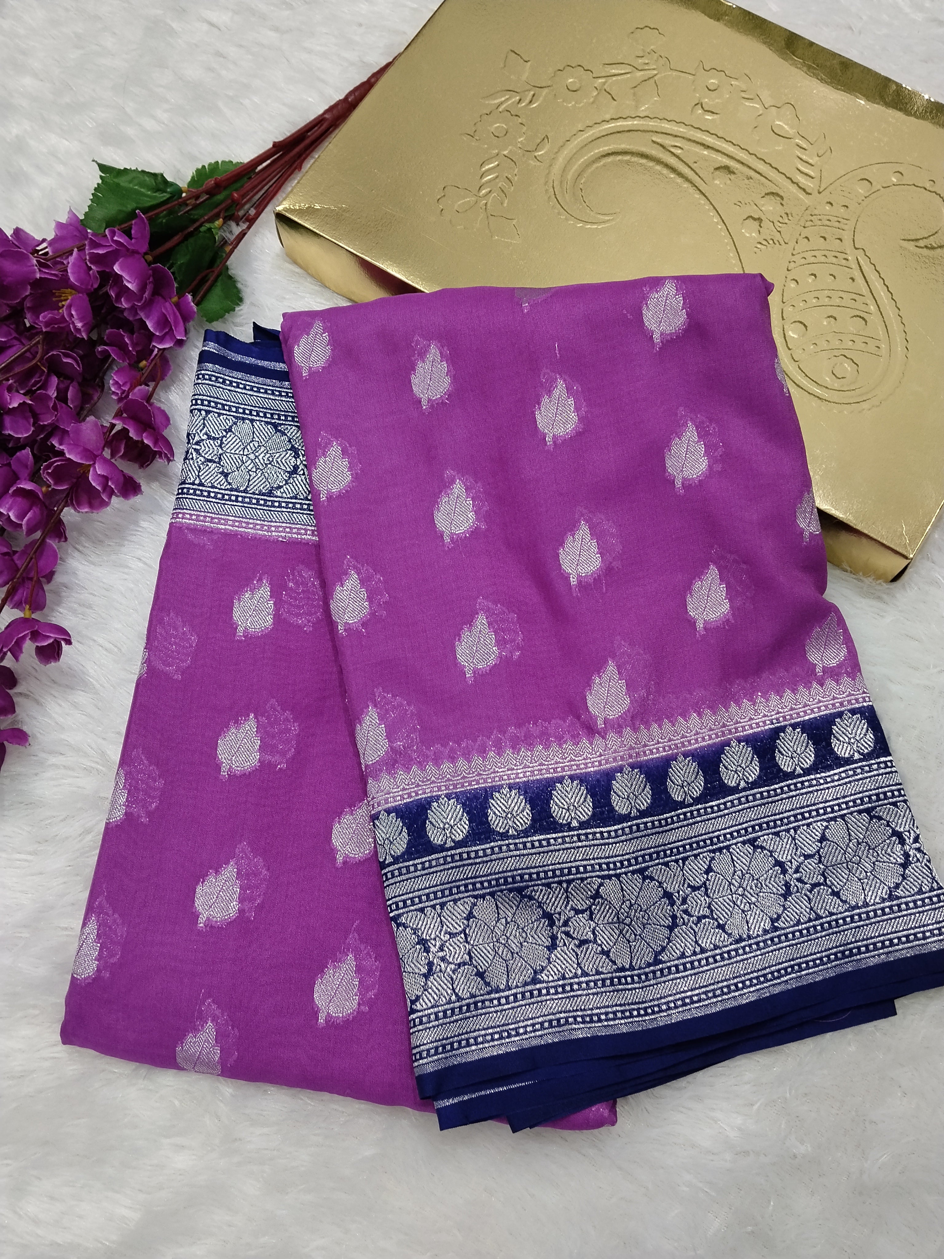 Purple  Colour Zari Buti Khaddi Georgette Saree