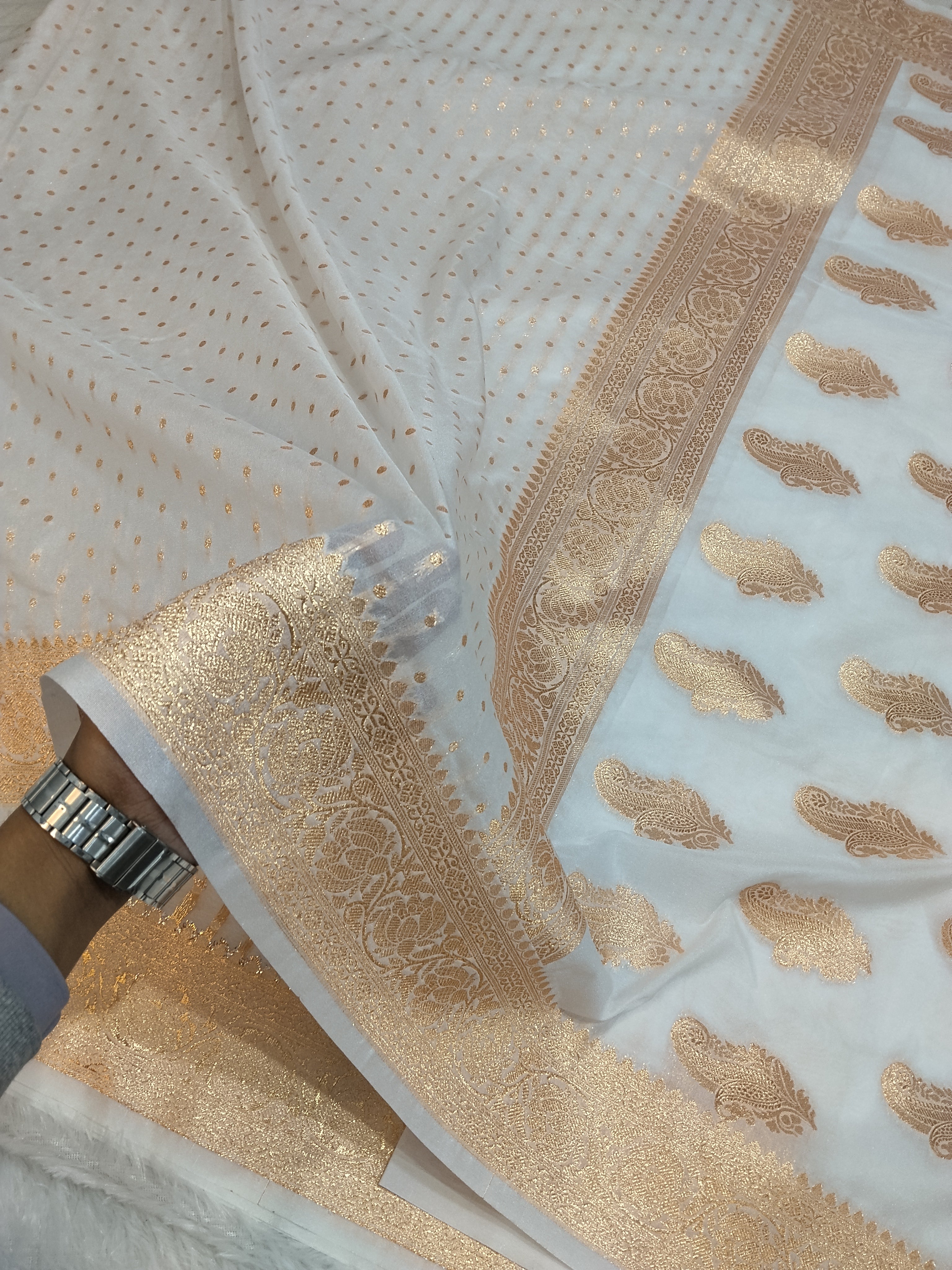 White Colour Banarasi Khaddi Georgette Saree