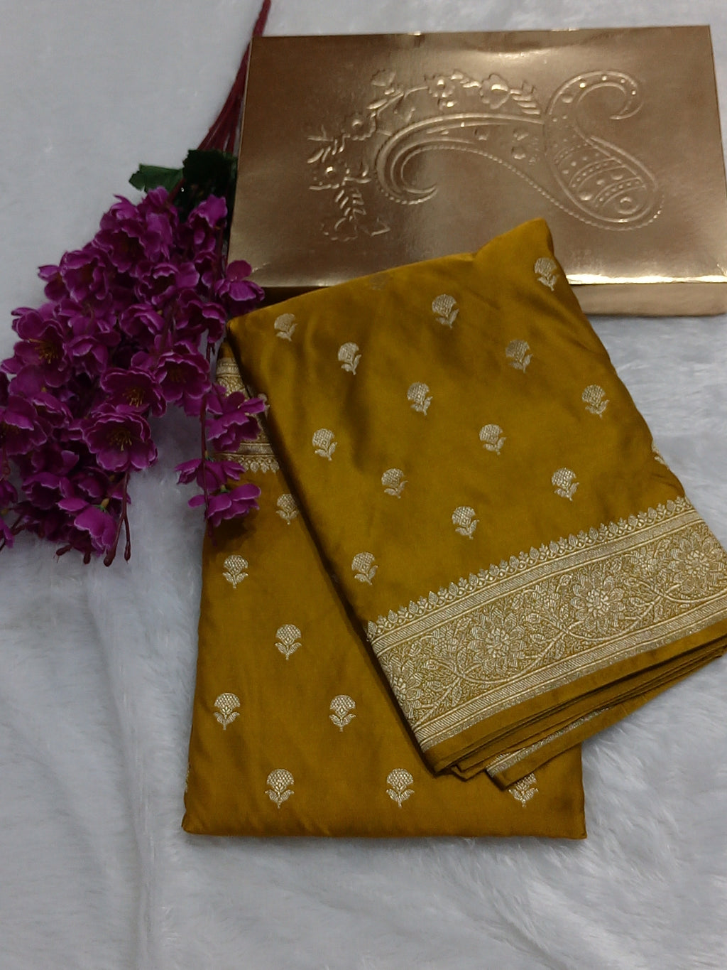 Dark Yellow Color Banarasi Mashru Silk Saree