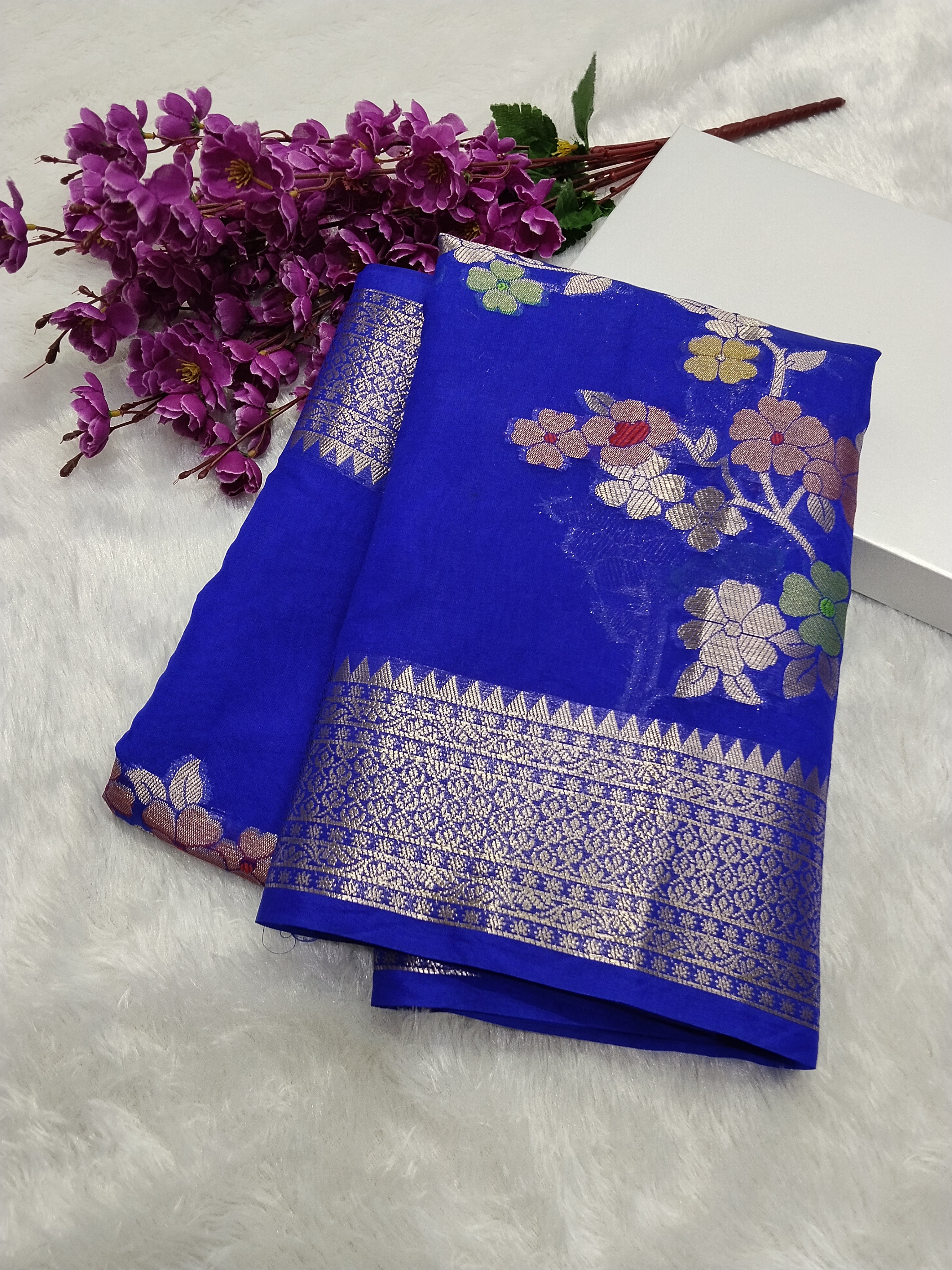 Royal Blue Colour Zari Buti Khaddi Georgette Saree