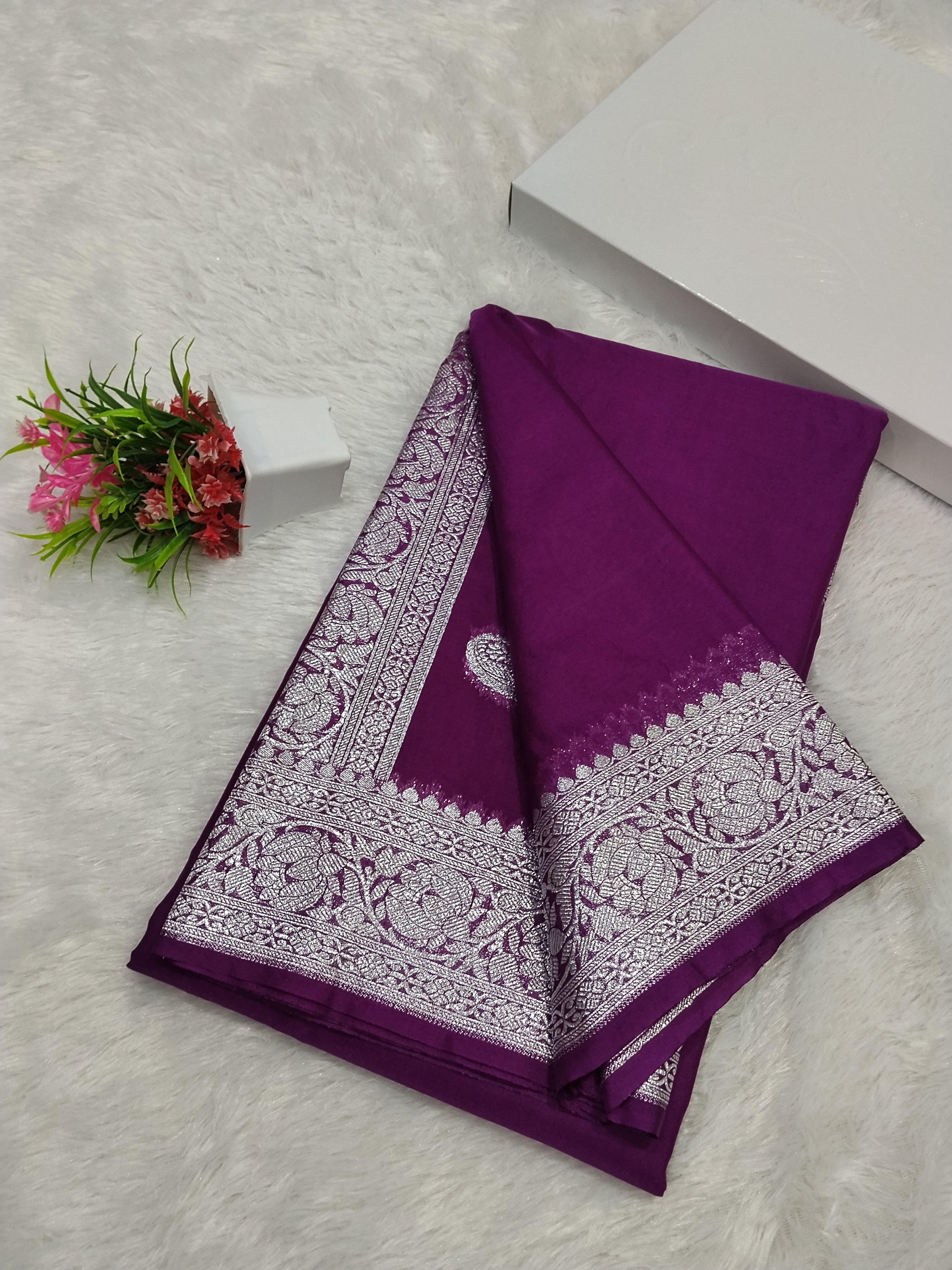 Purple Colour Silver Zari Plain Body Khaddi Georgette Saree