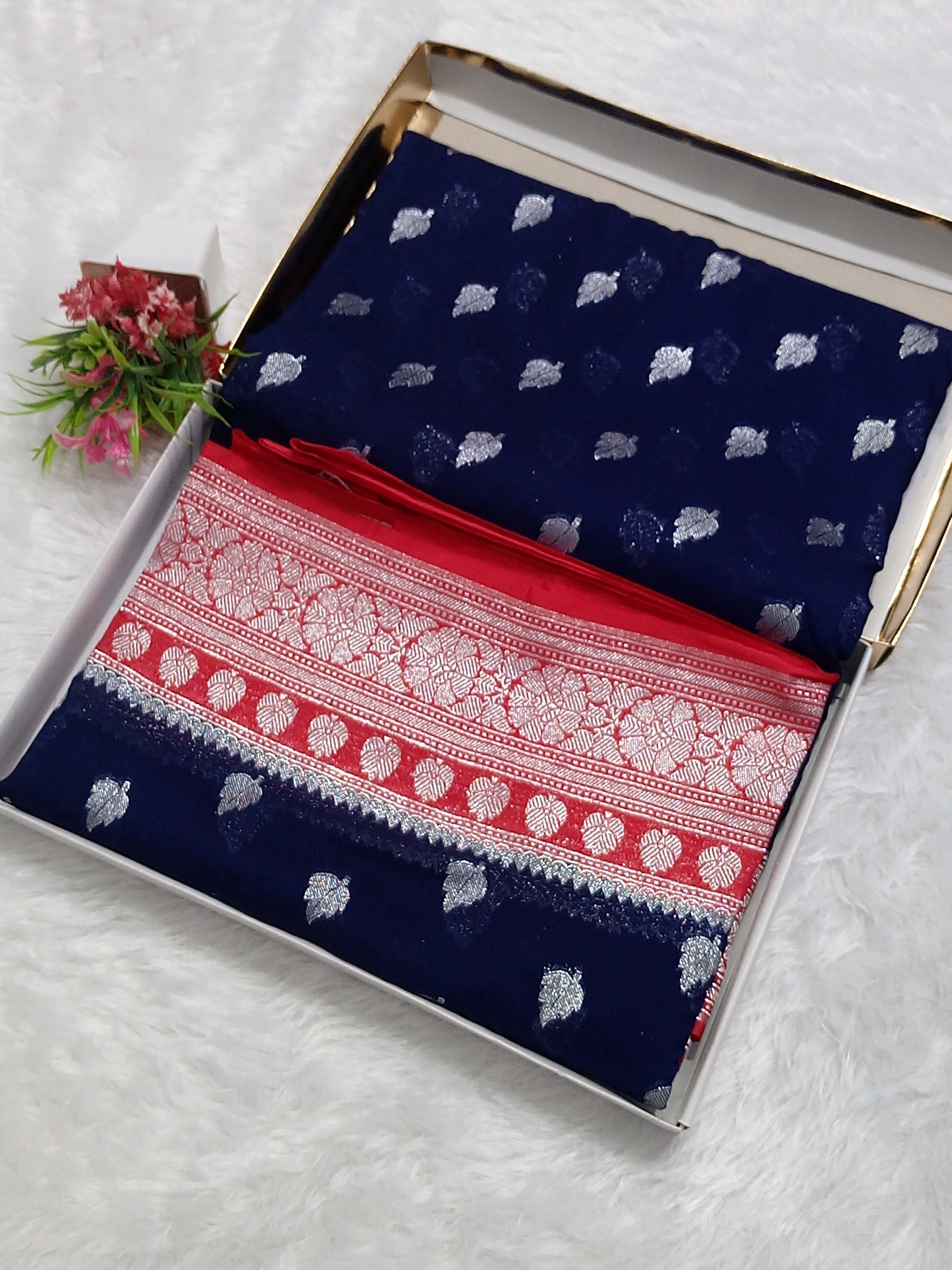 Navy Blue Banarasi Khaddi Georgette Saree