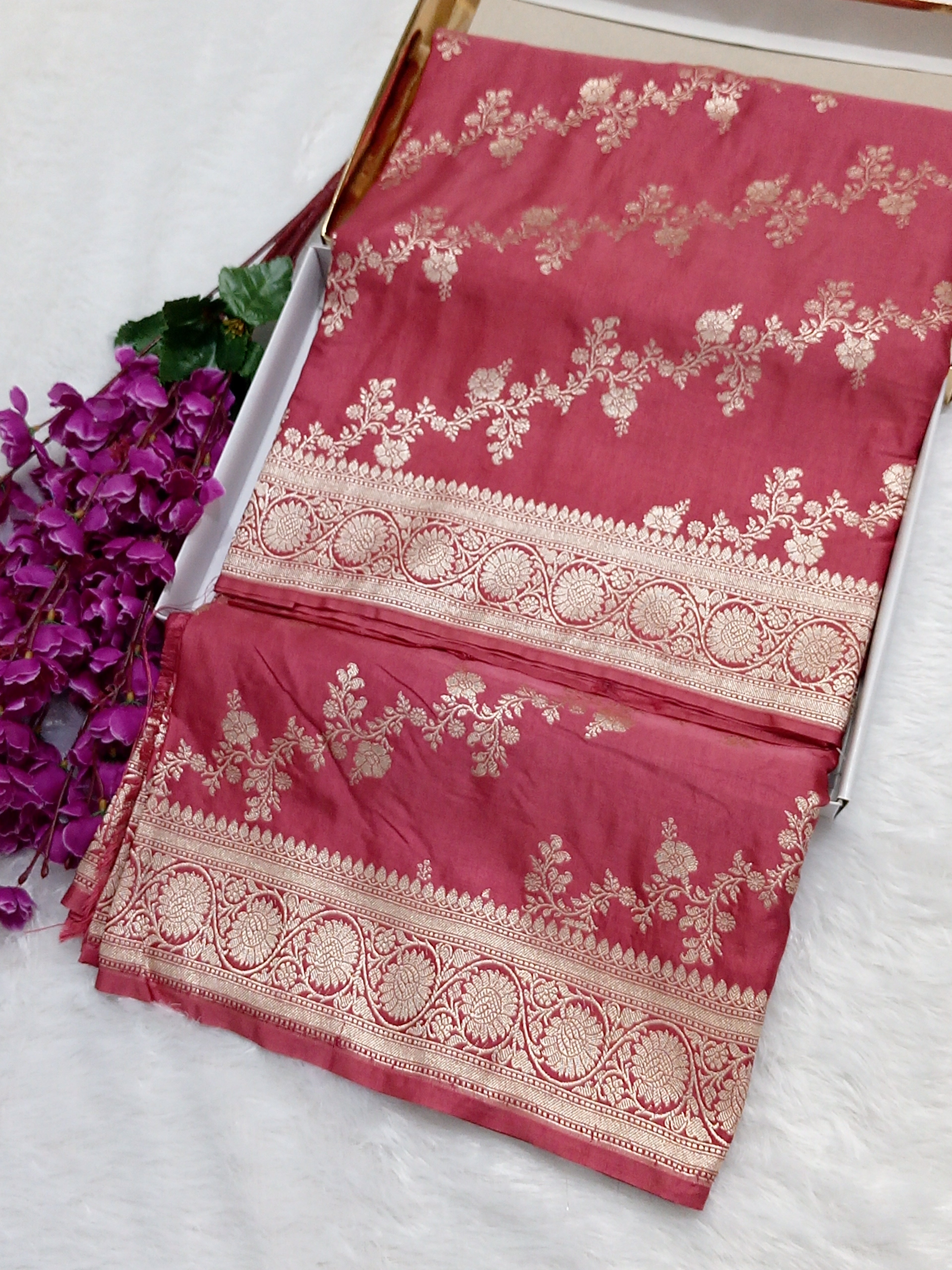 Party Wear Peach Colour Banarasi Mashru Silk Saree