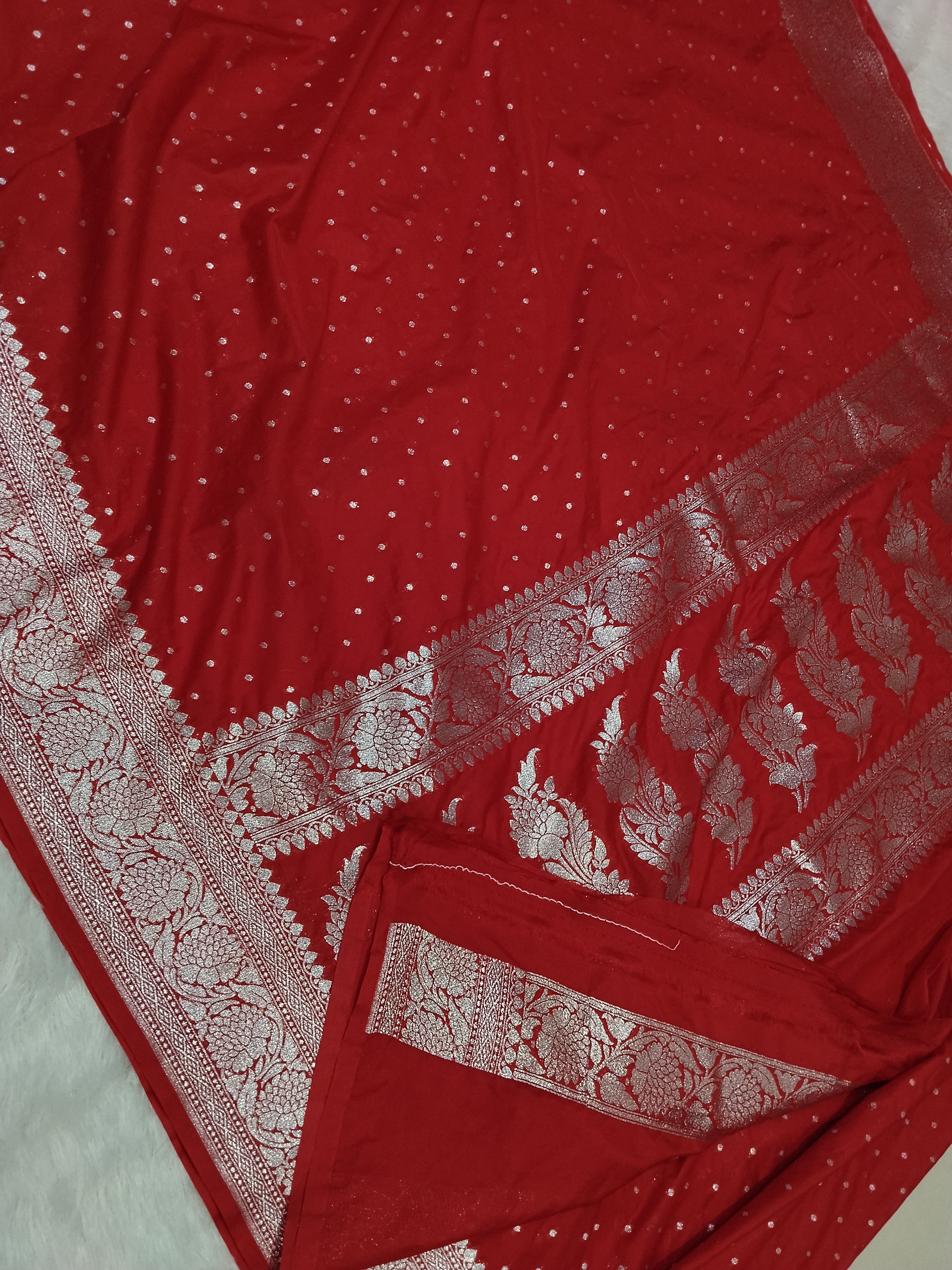 Dark Red Colour Banarasi Khaddi Georgette Saree Small Buti