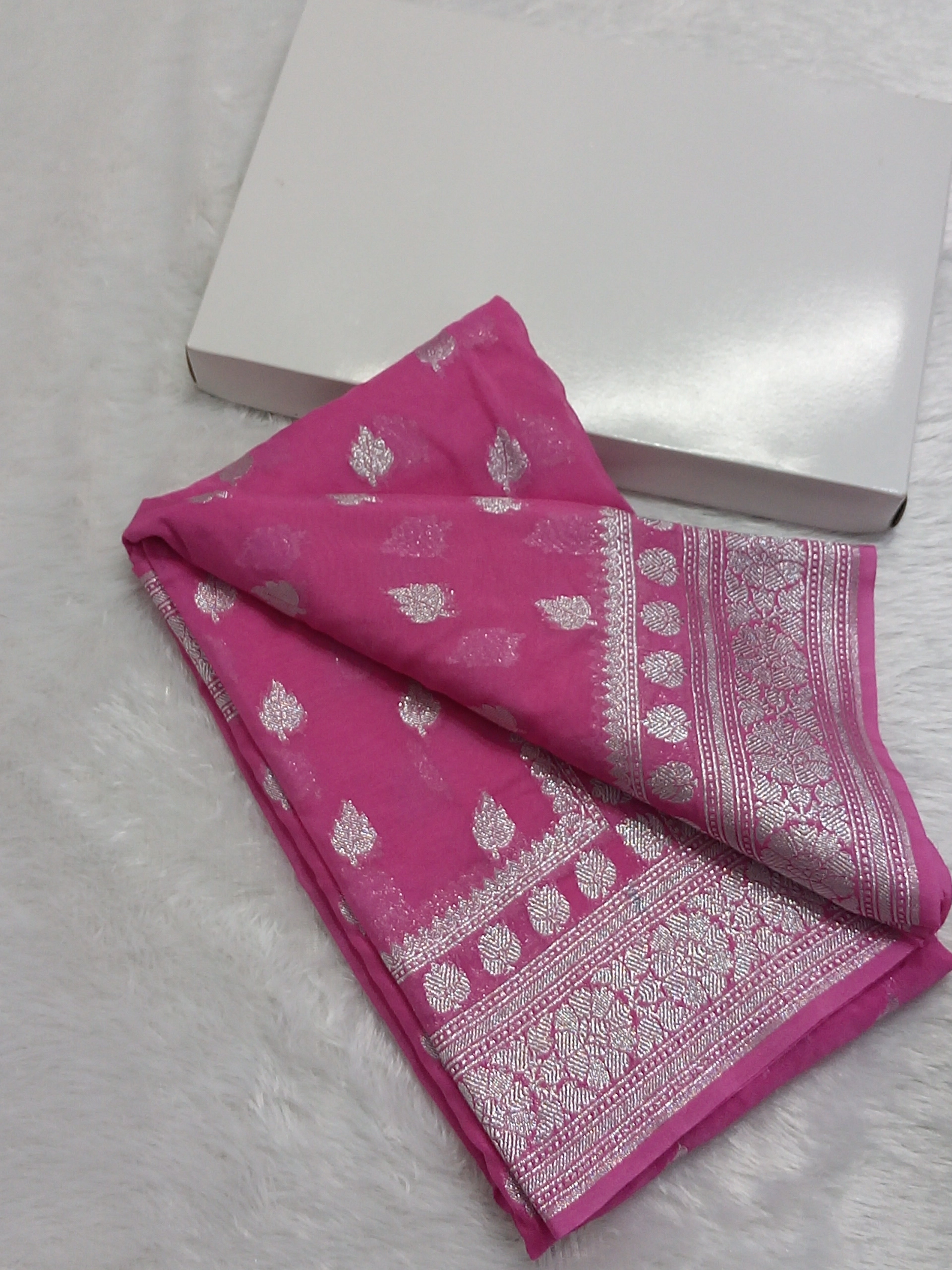 Viral Pink Colour Zari Buti Khaddi Georgette Saree