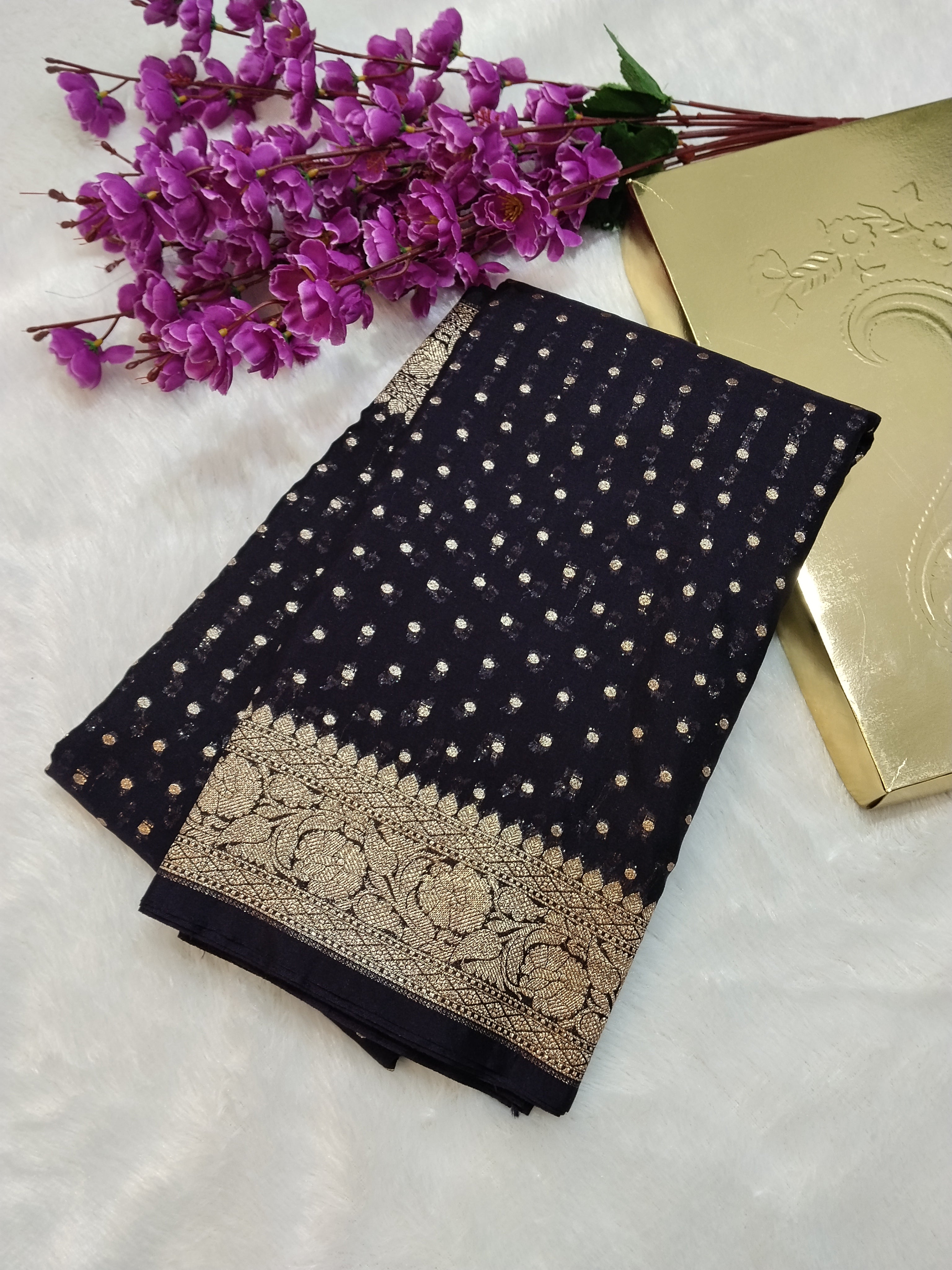 Dark Brown Colour Banarasi Khaddi Georgette Saree