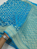 Sky Blue Colour Handloom Pure Banarasi Khaddi Georgette Saree Water Zari