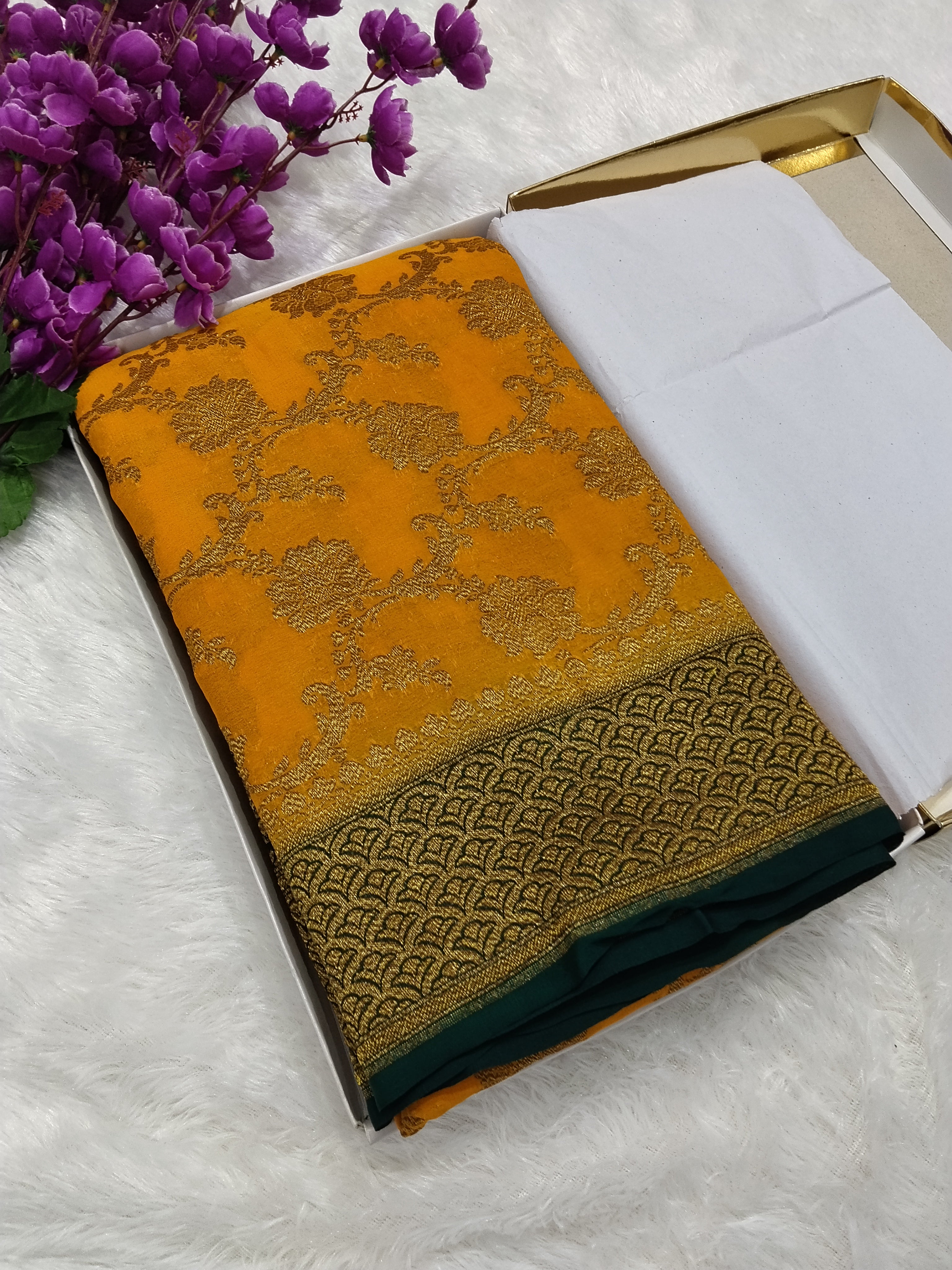 Handloom Pure Banarasi Khaddi Georgette Saree Antique Zari