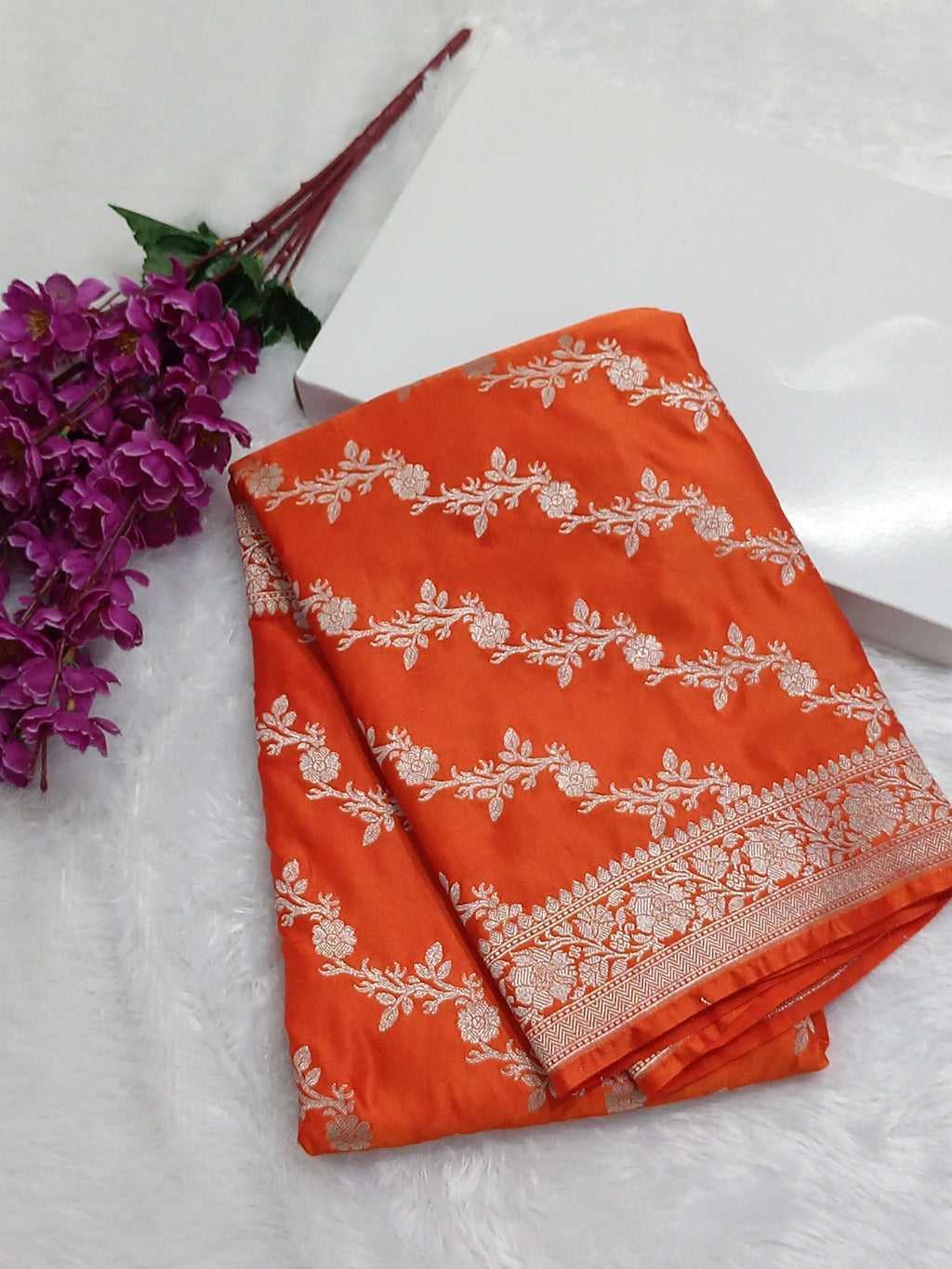 Fanta Orange Wedding Banarasi Mashru Silk Saree