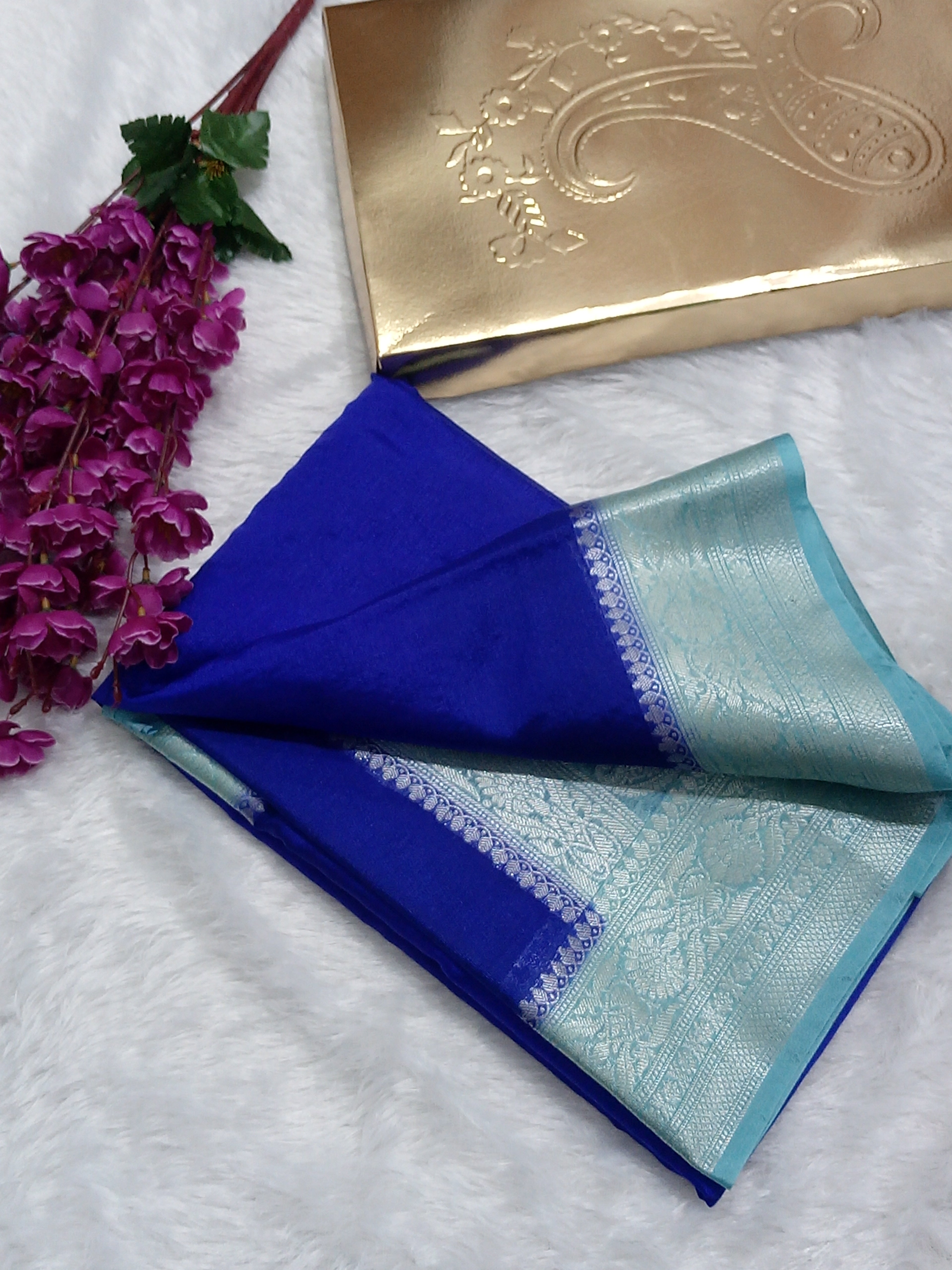 Royal Blue And Blue Colour Plain Body Warm Silk Saree