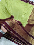 Pista Green And Maroon Colour Kanjivaram Border Moonga Silk Saree With Buti