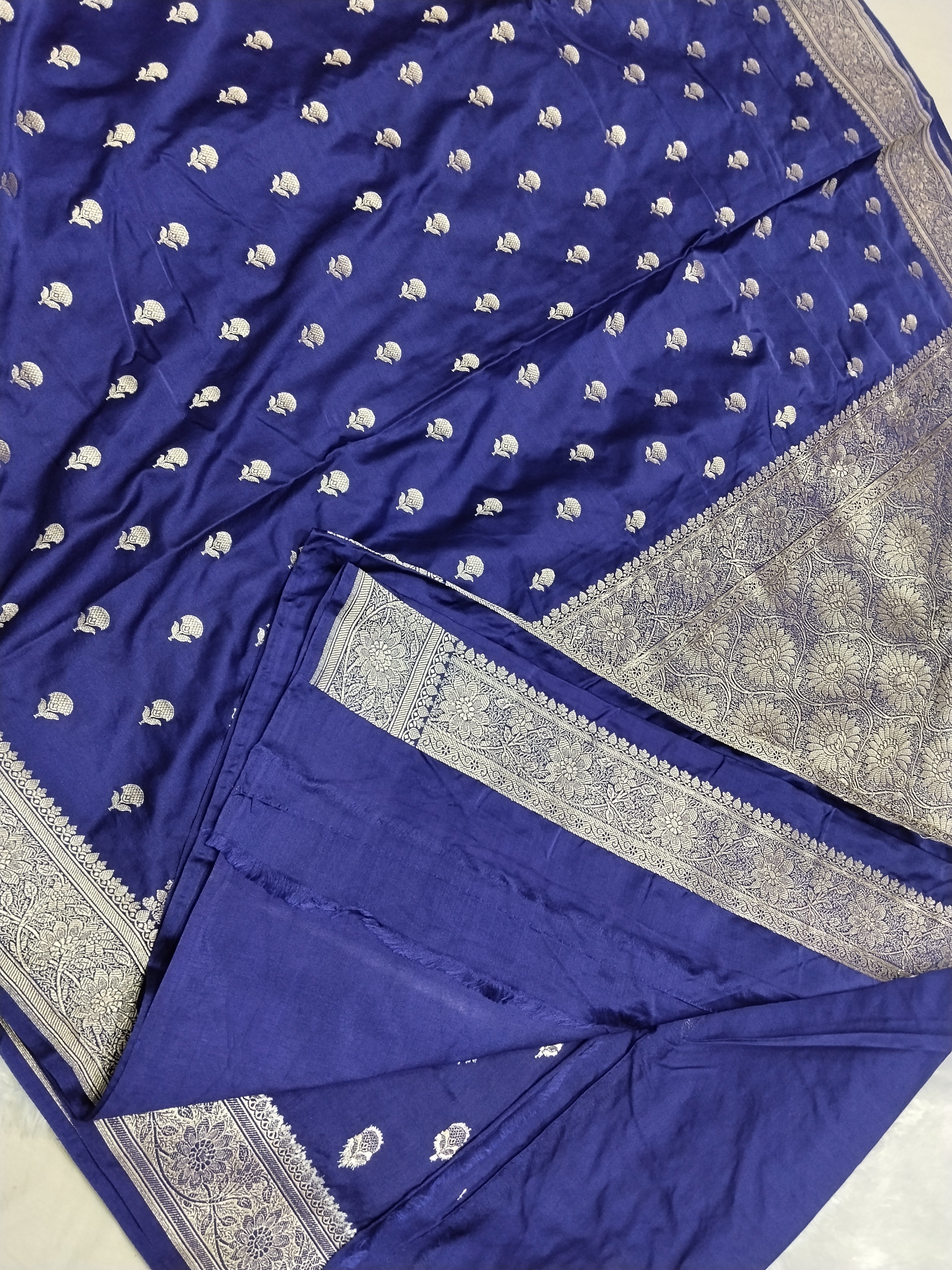Navy Blue Color Banarasi Mashru Silk Saree