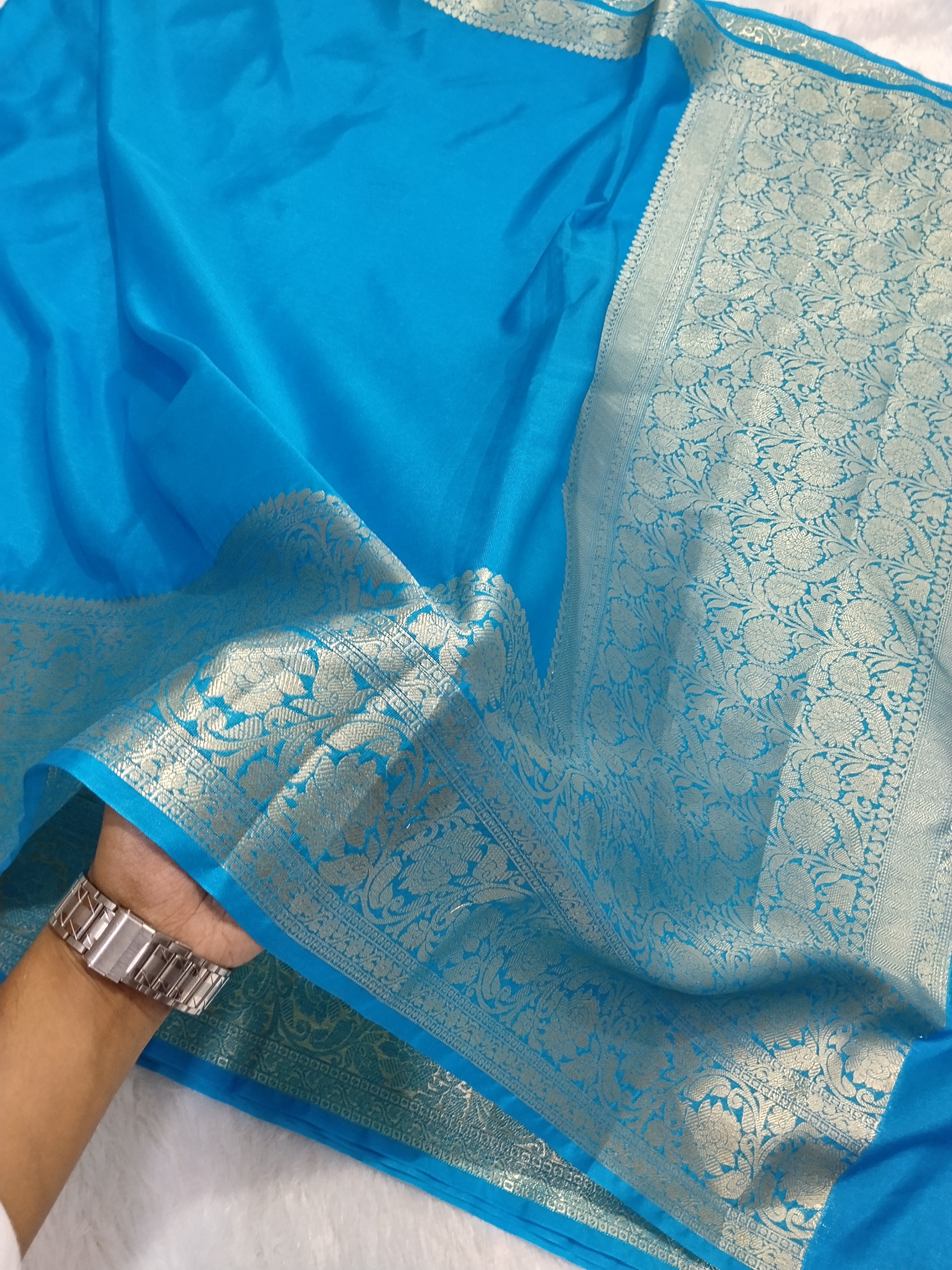 Teal Blue Colour Party Wear Soft Warm Silk Saree