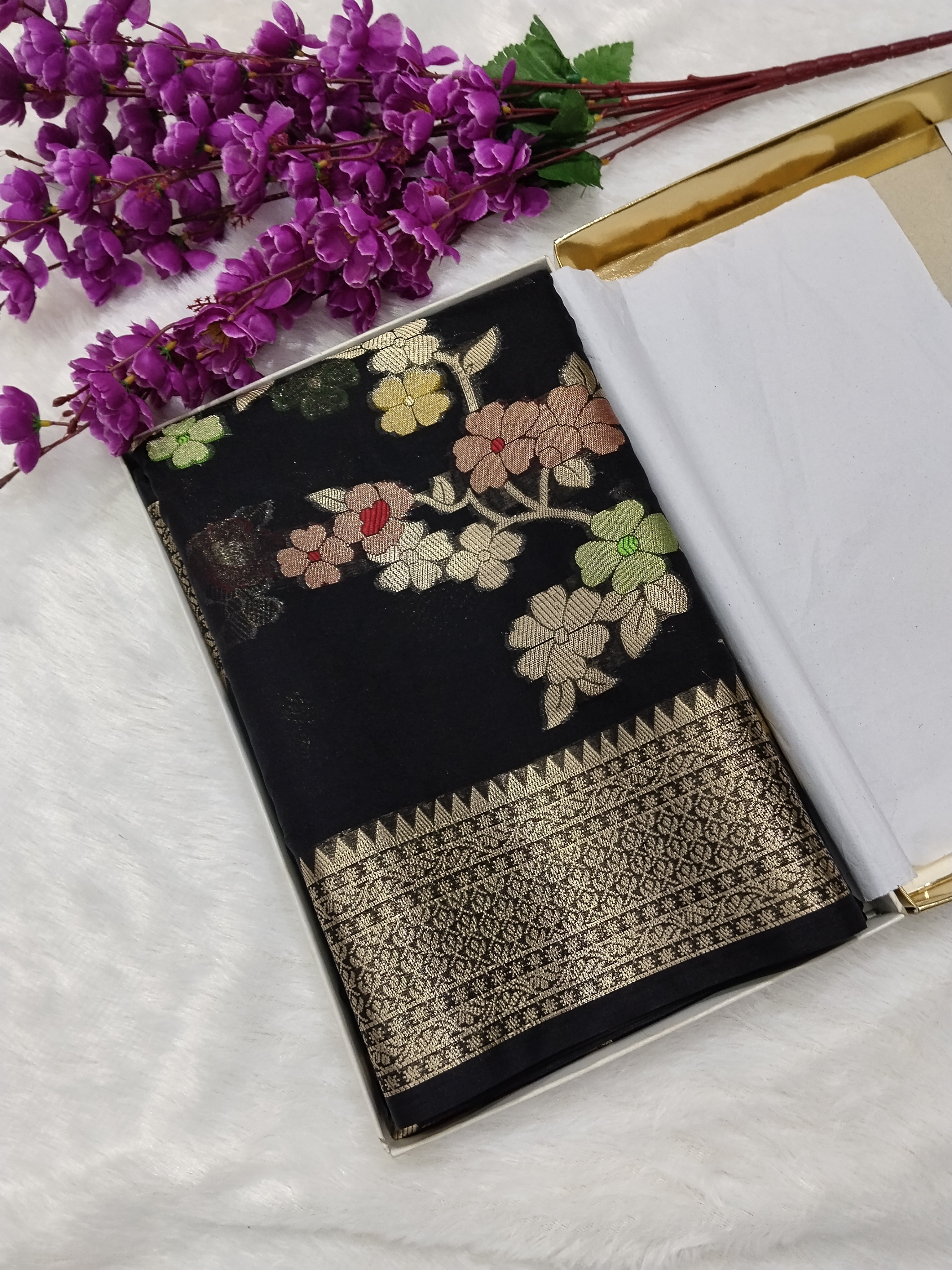 Jet Black Viral Banarasi Khaddi Georgette Saree