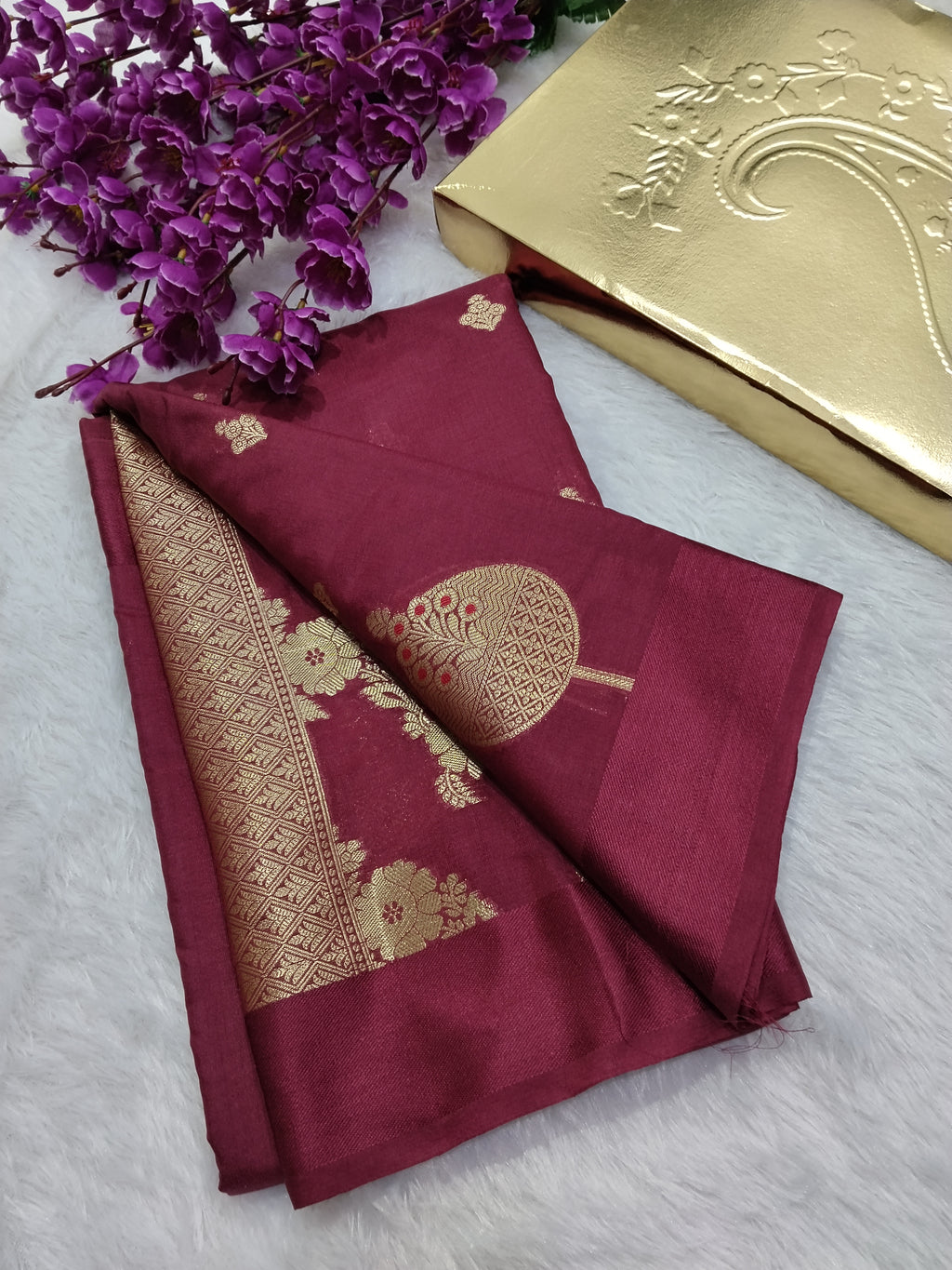 Maroon Colour Banarasi Warm Silk Saree