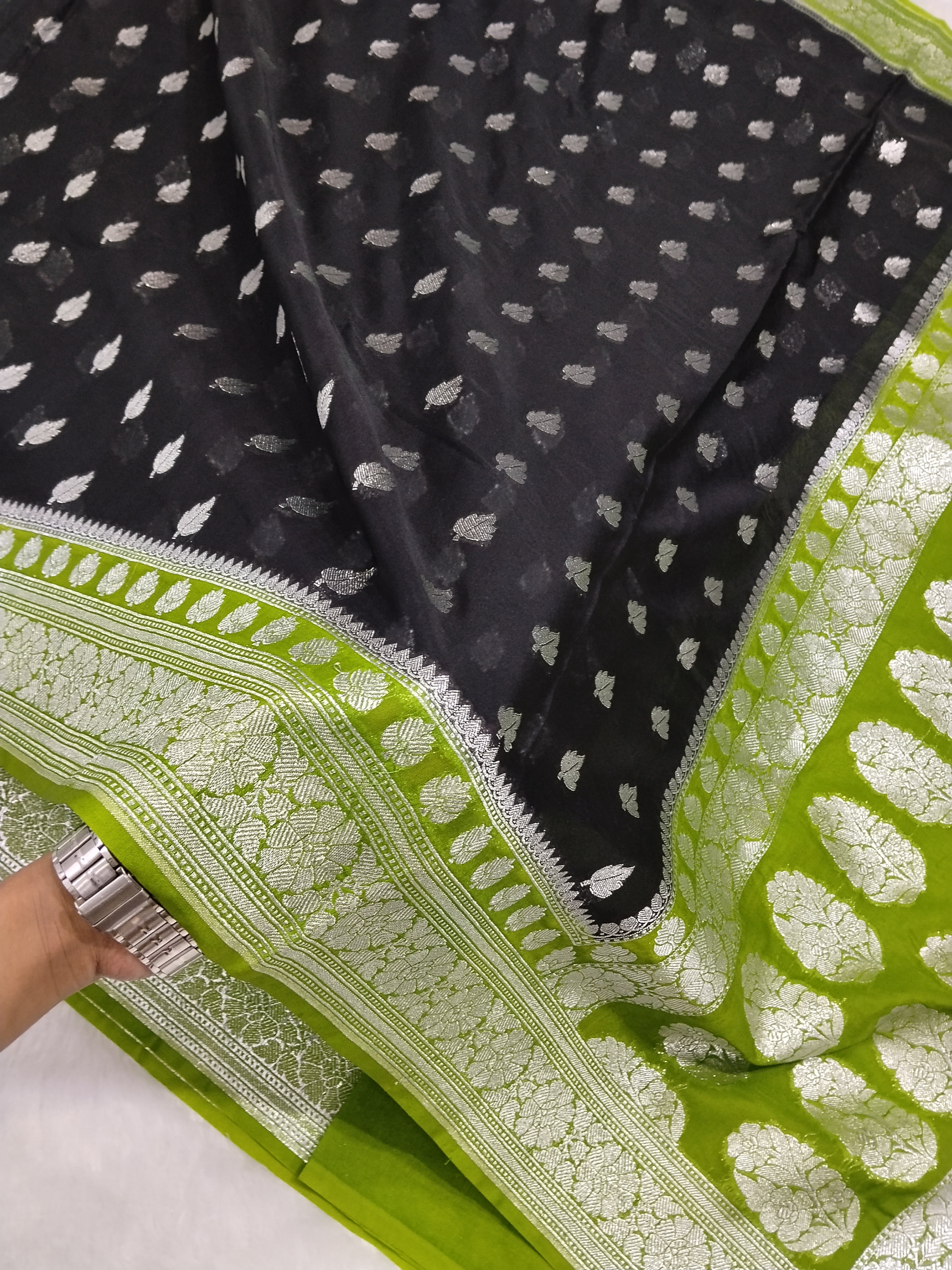 Black And Green Colour Banarasi Katan Georgette Saree