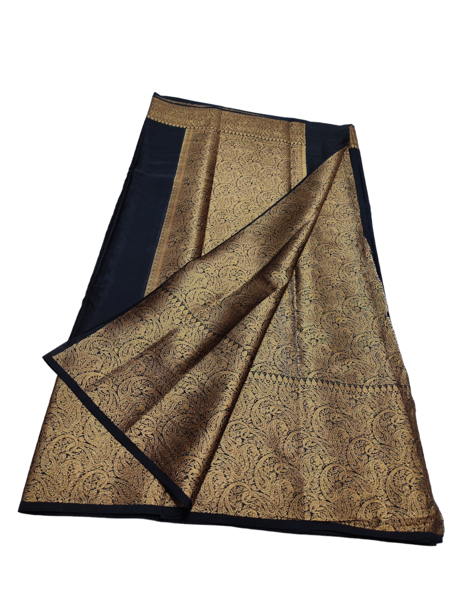 Jet Black Colour Plain Body Warm Silk Saree