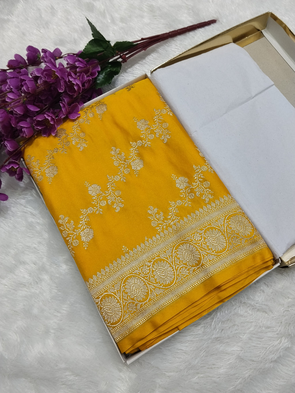 Elegant Design Yellow Colour Banarasi Mashru Silk Saree
