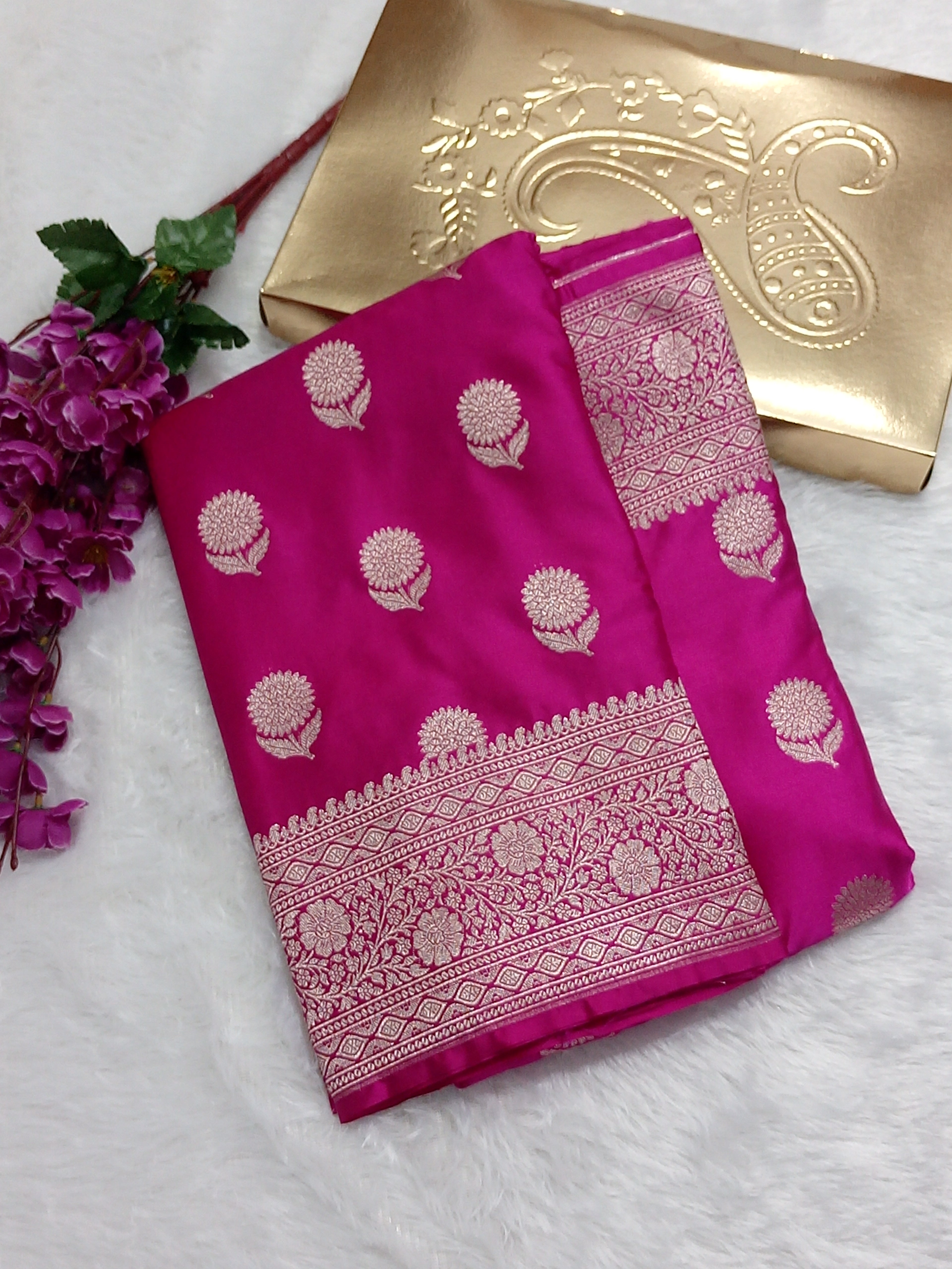 Dark Pink Colour Wedding Banarasi Mashru Silk Saree