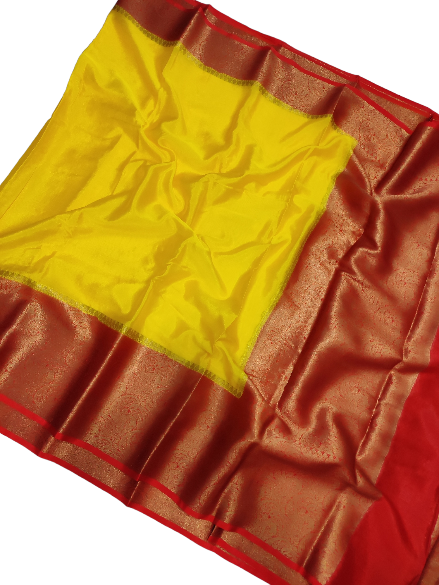 Yellow And Red Colour Plain Body Warm Silk Saree